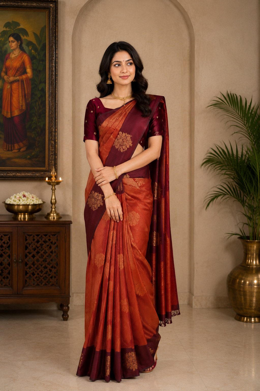 art pure silk saree in maroon