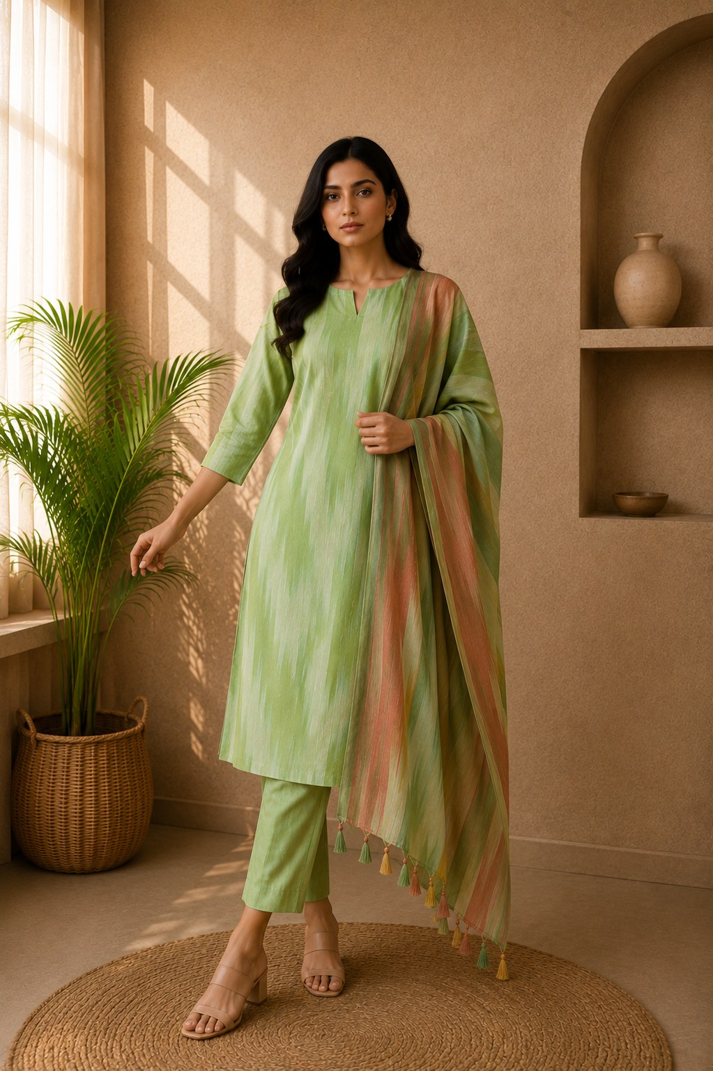 Shruti handloom cotton salwar set in light green