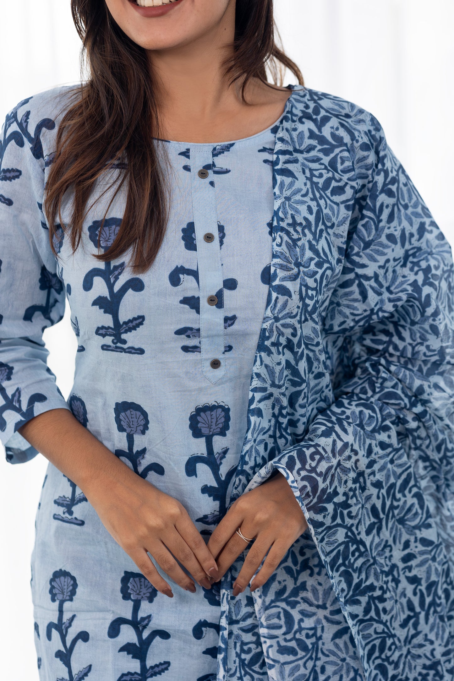 Leela salwar set in blue (round neck)