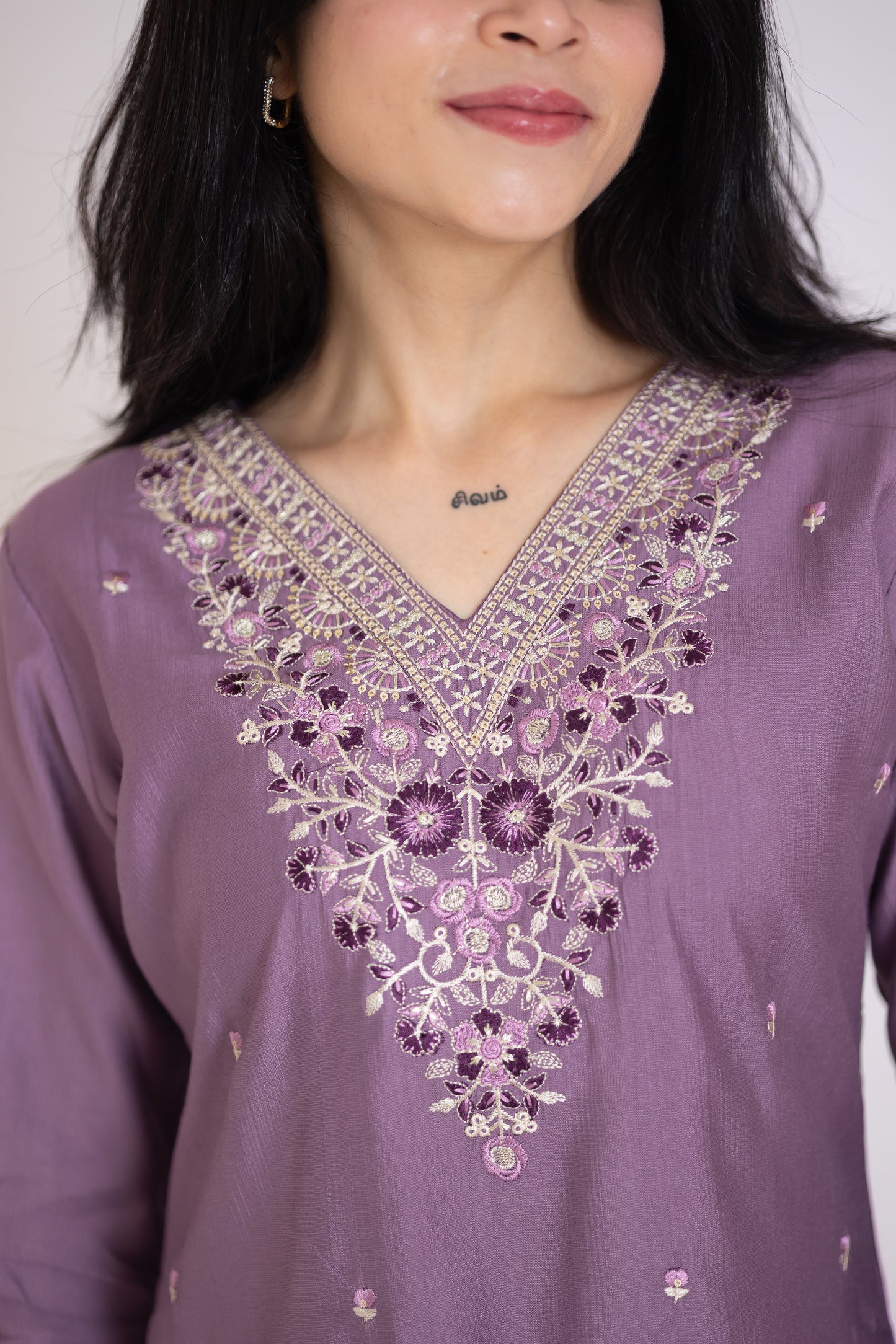 Suhana Kurti with embroidery detailing in purple