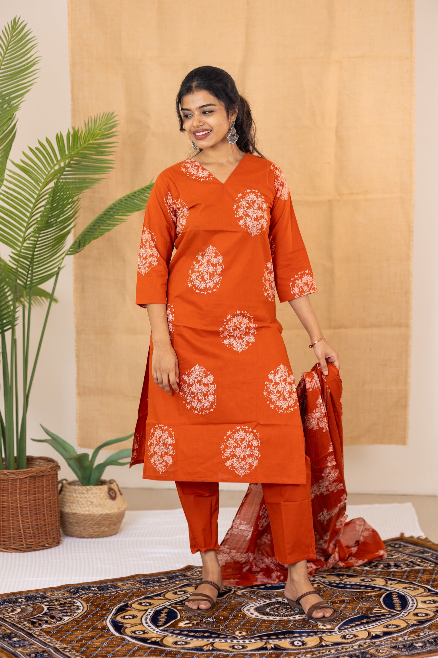 Mrinal salwar set in dusty orange
