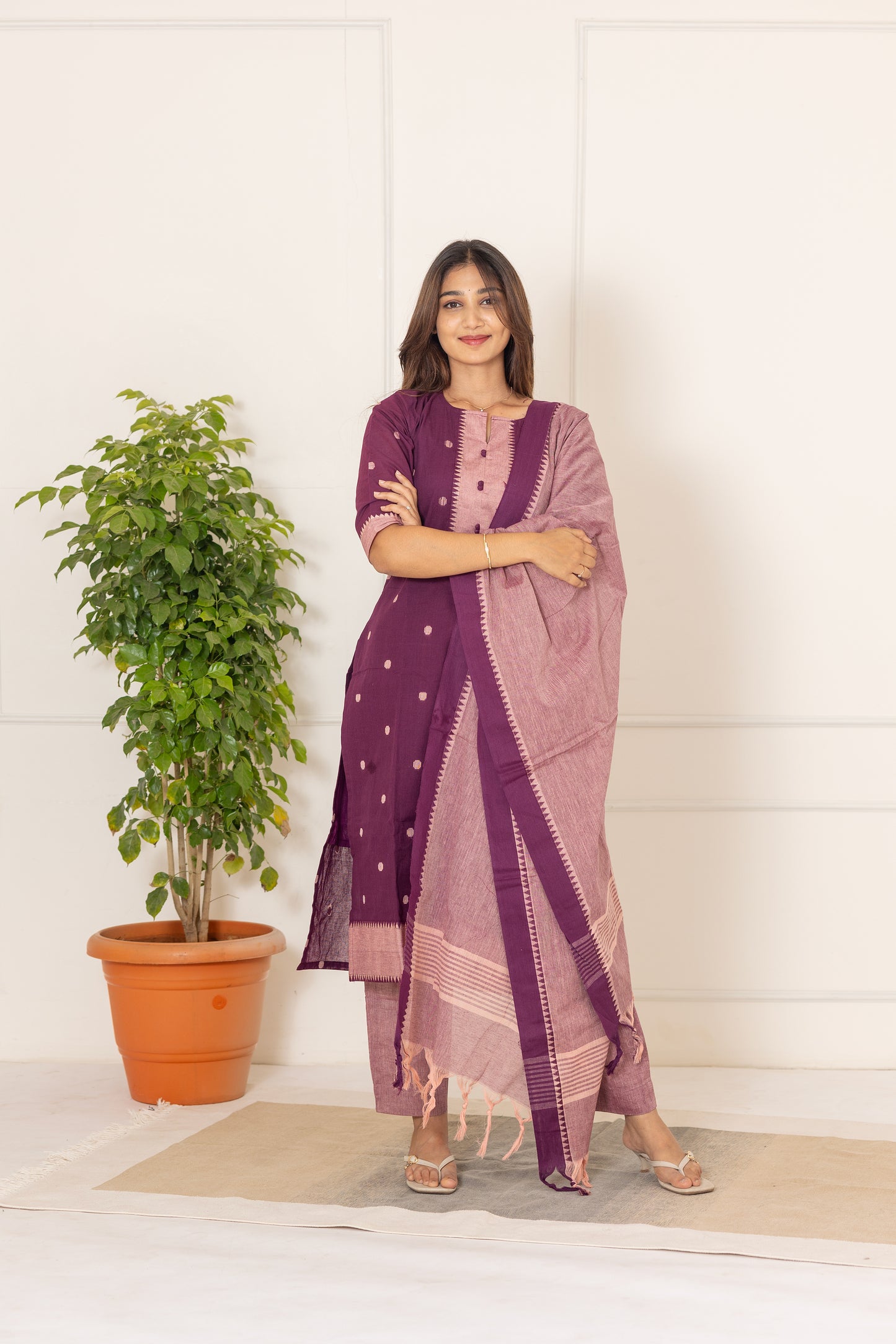 Mahima handloom salwar set in plum shade