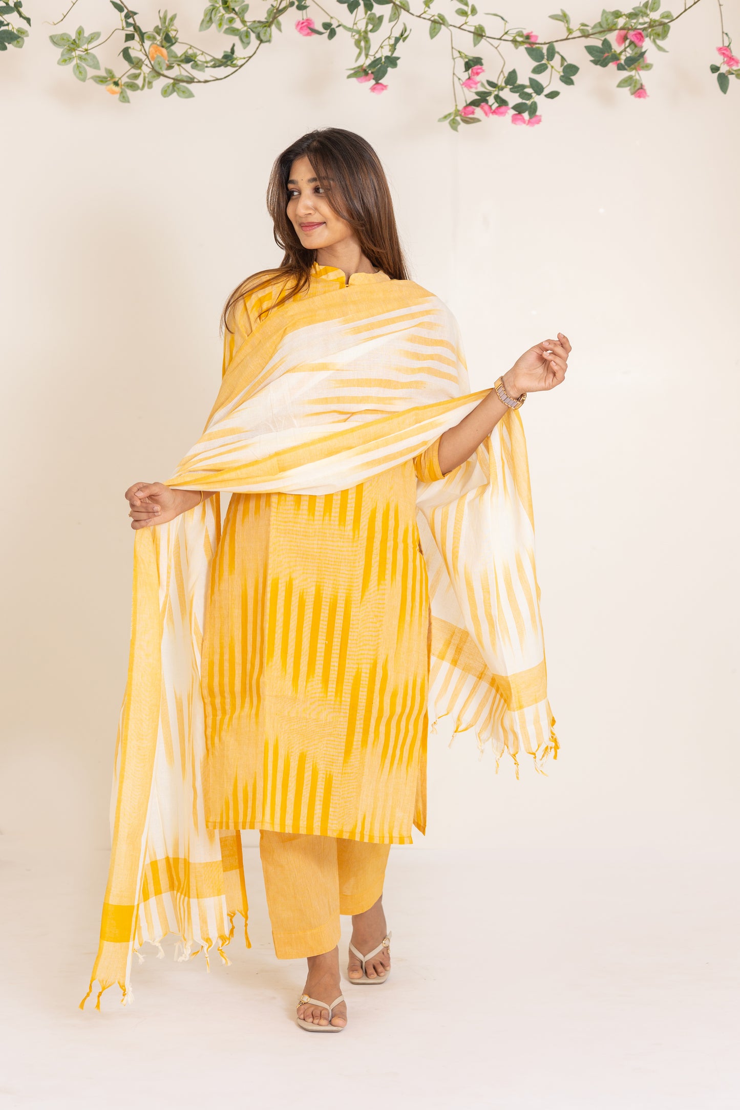 Kanmani handloom cotton salwar set in yellow