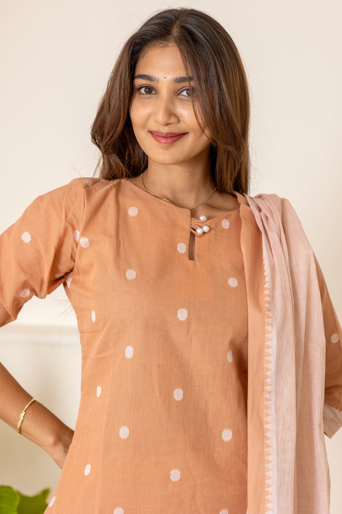 Ahalya handloom cotton salwar set in light beige
