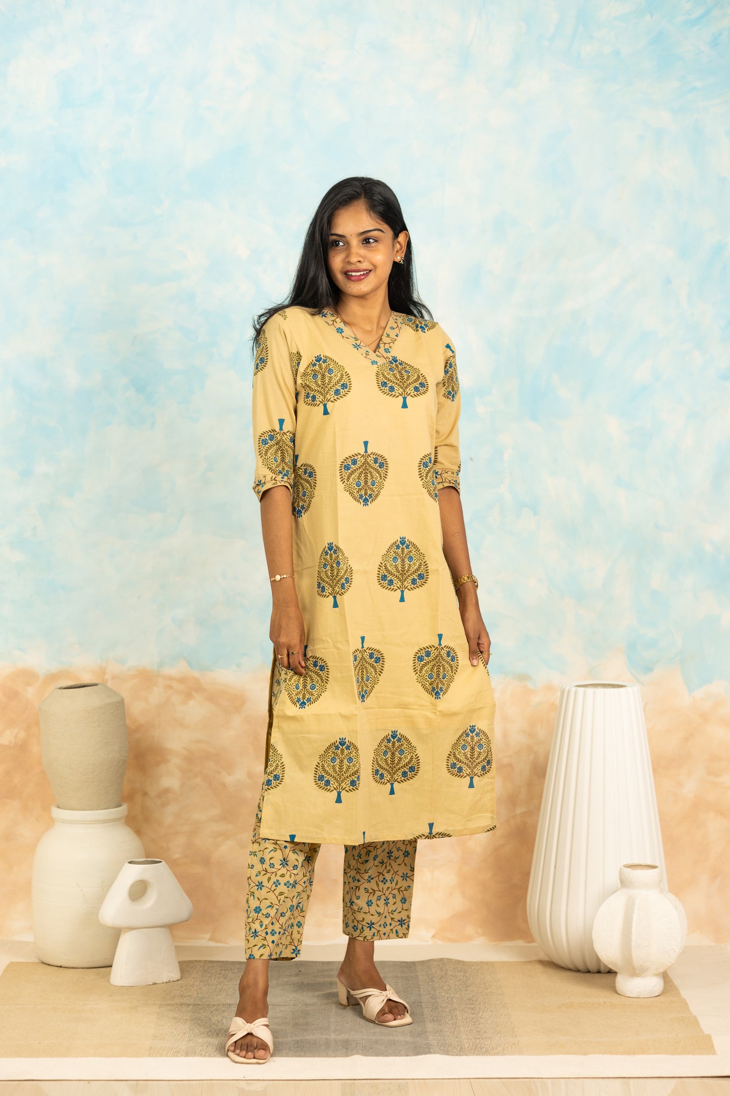 Kurinji soft cotton kurti set in cream