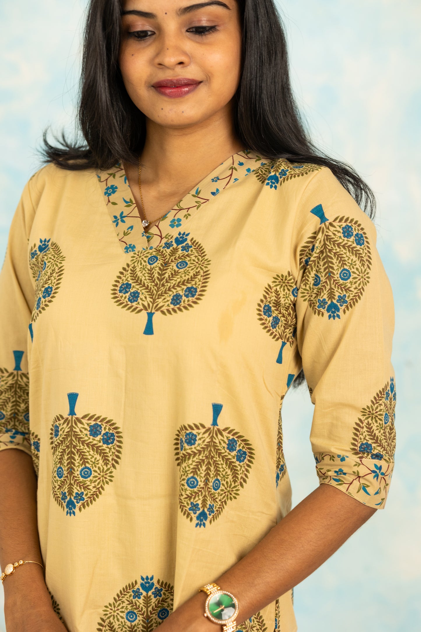 Kurinji soft cotton kurti set in cream