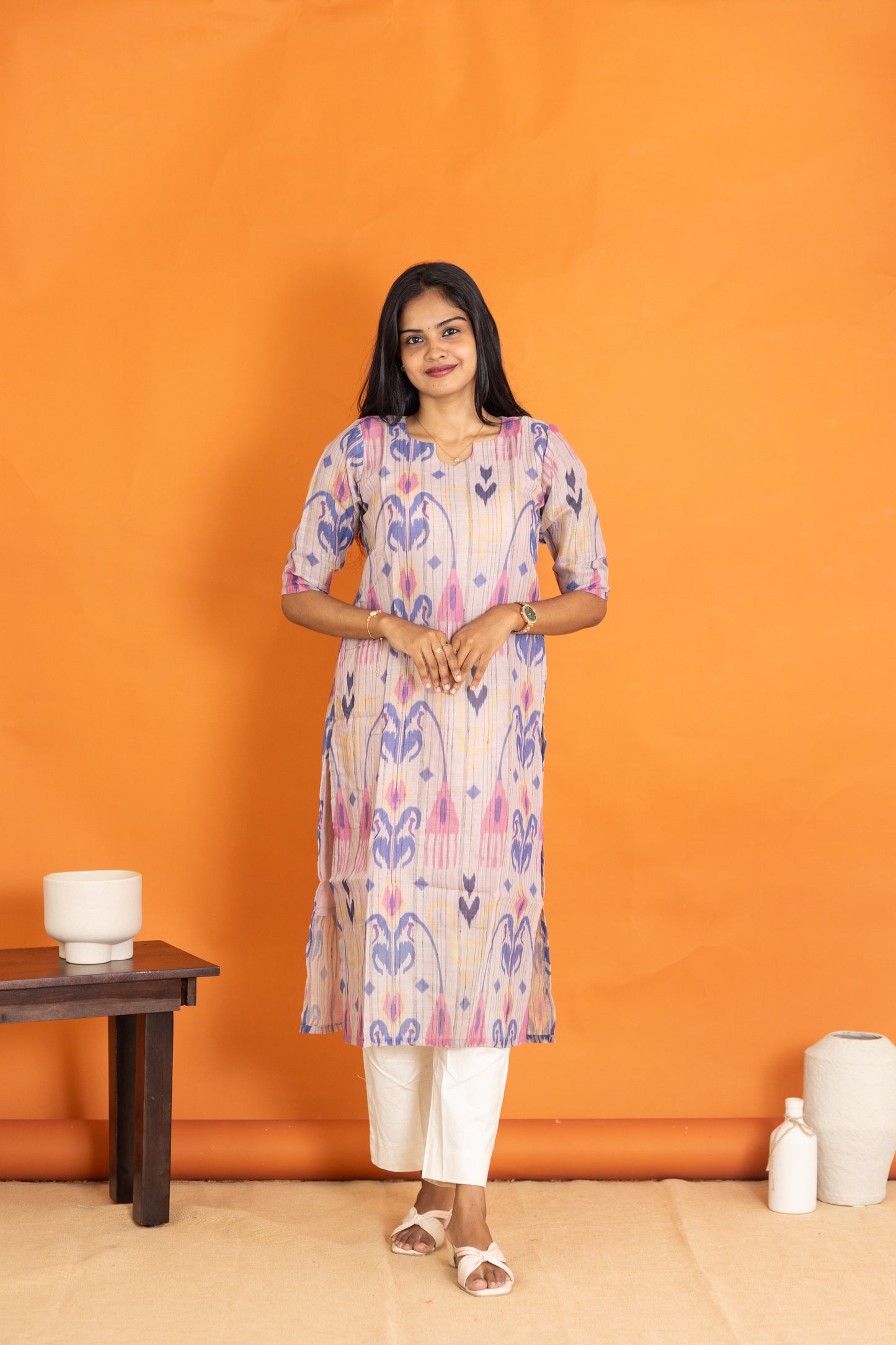 Aadhirai kora cotton kurti in cream