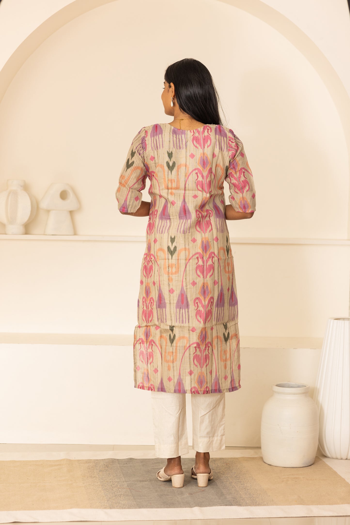 Kayal kora cotton kurti in cream
