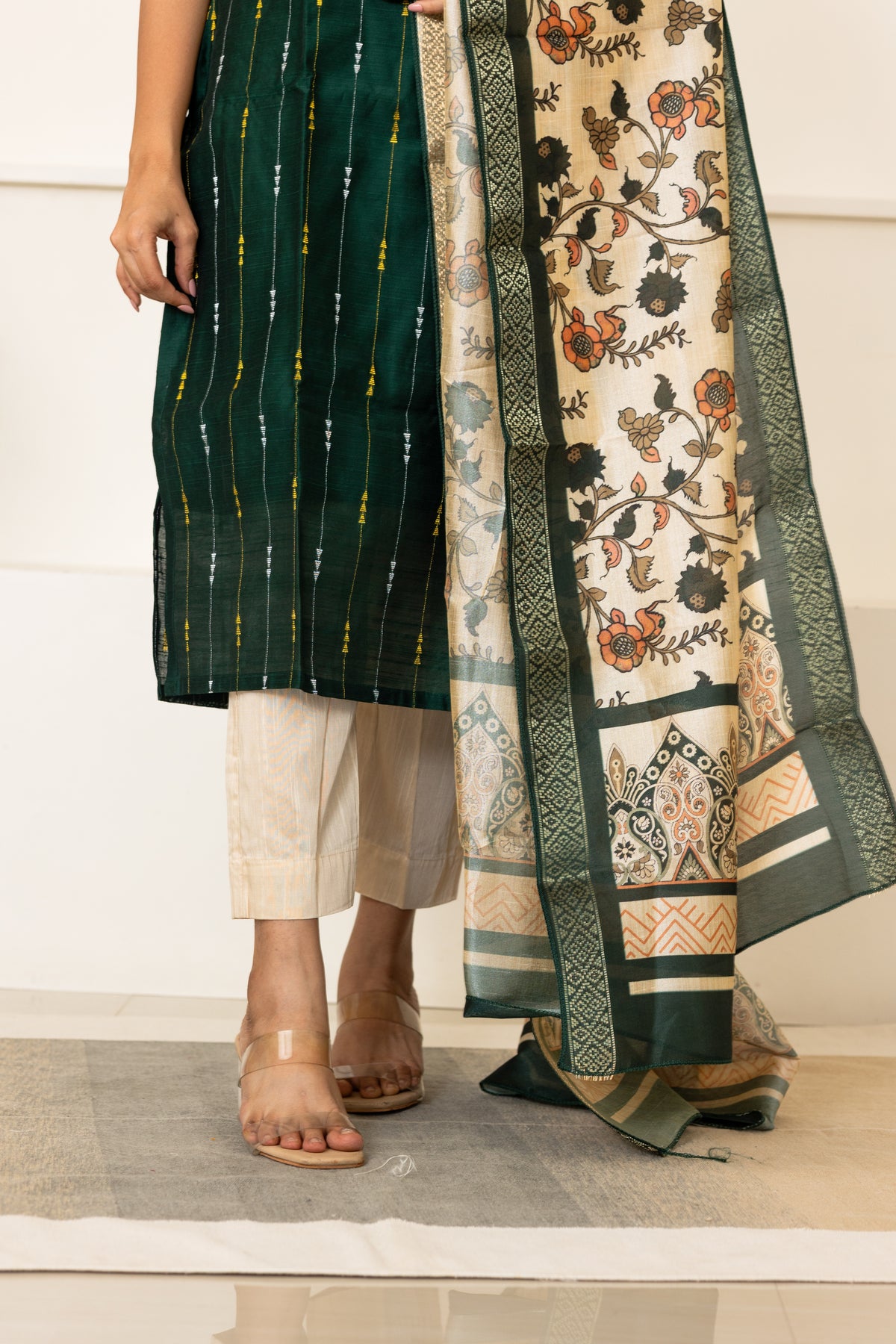 Mythiri salwar set in dark green