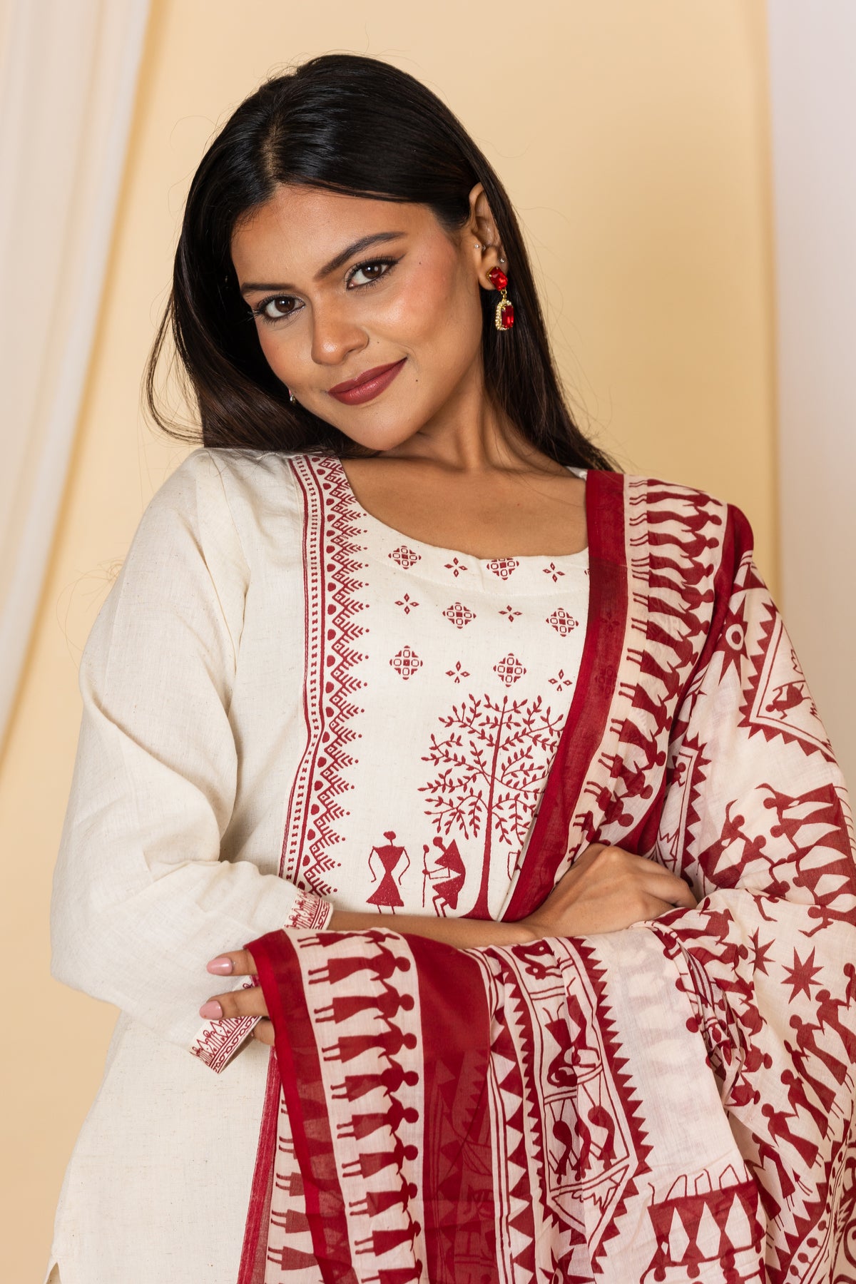 Pooja salwar set in half white with maroon print