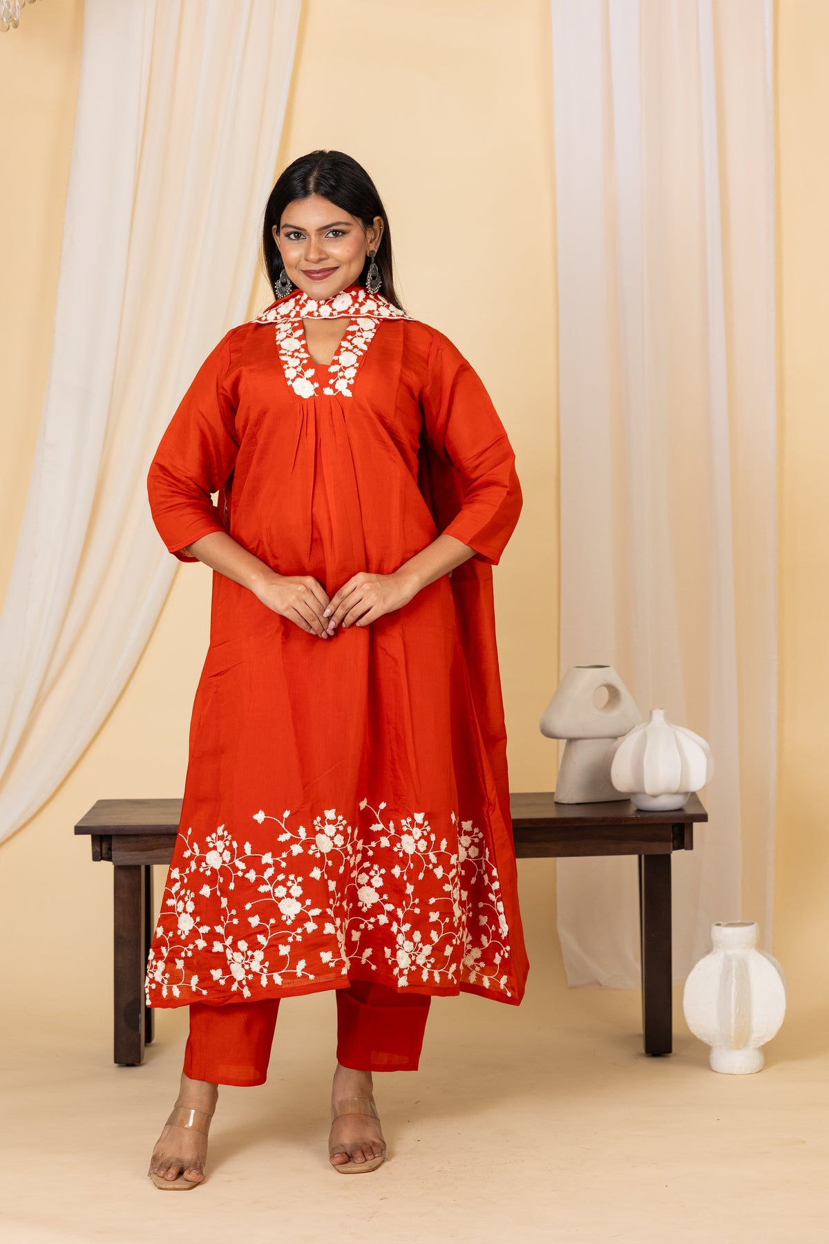 Nandhini salwar set in pumpkin shade