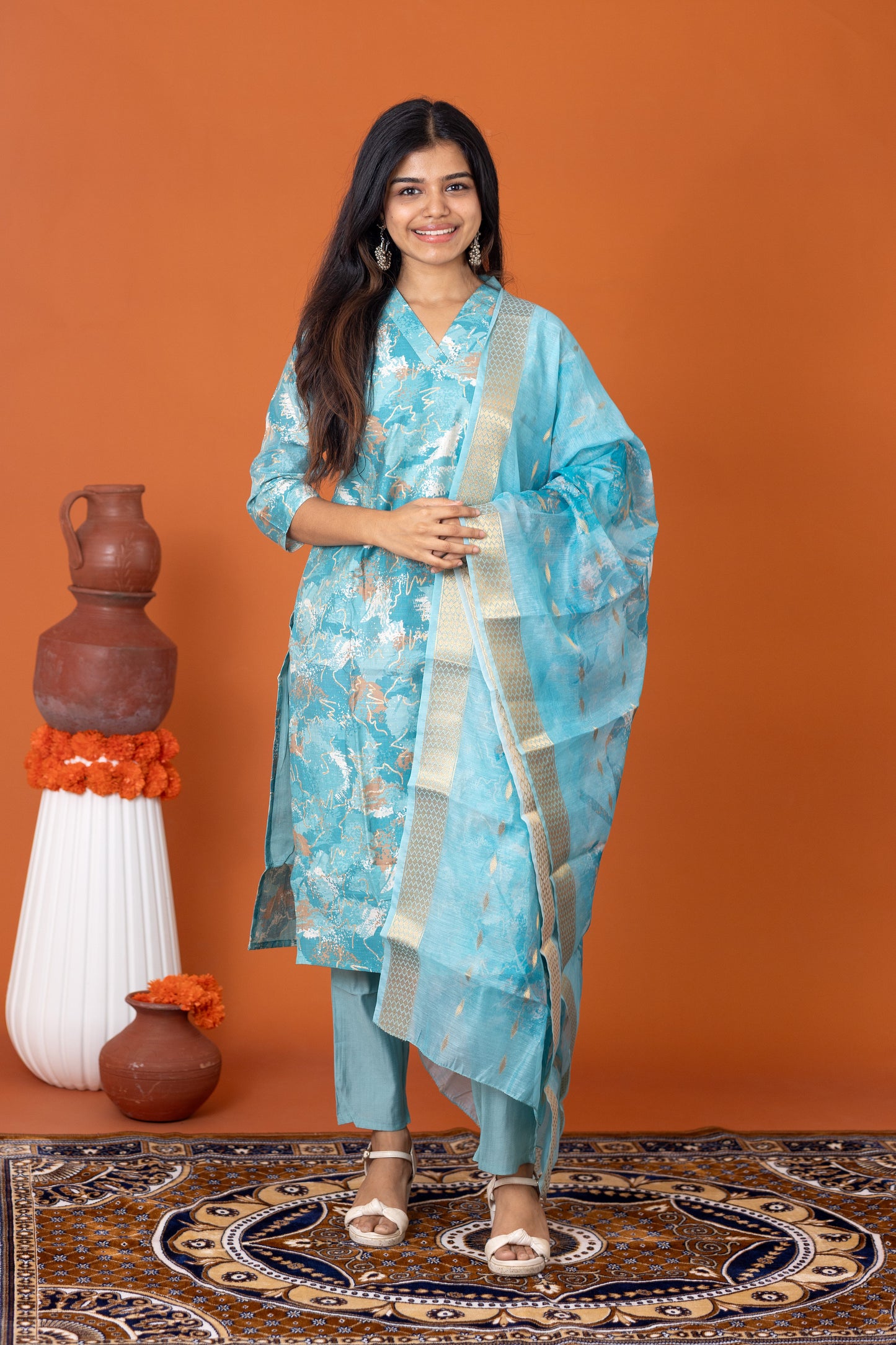 Tharika printed salwar in sky blue