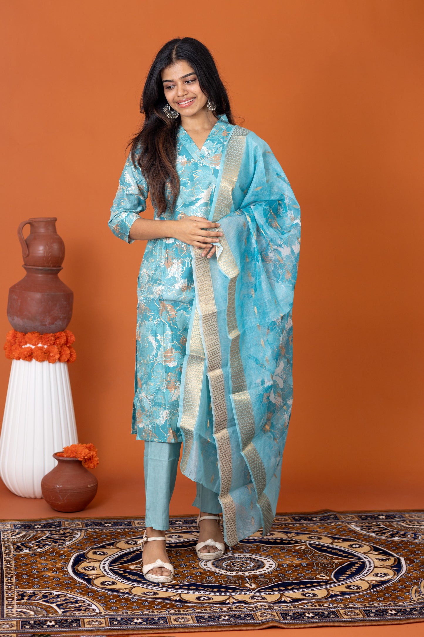 Tharika printed salwar in sky blue