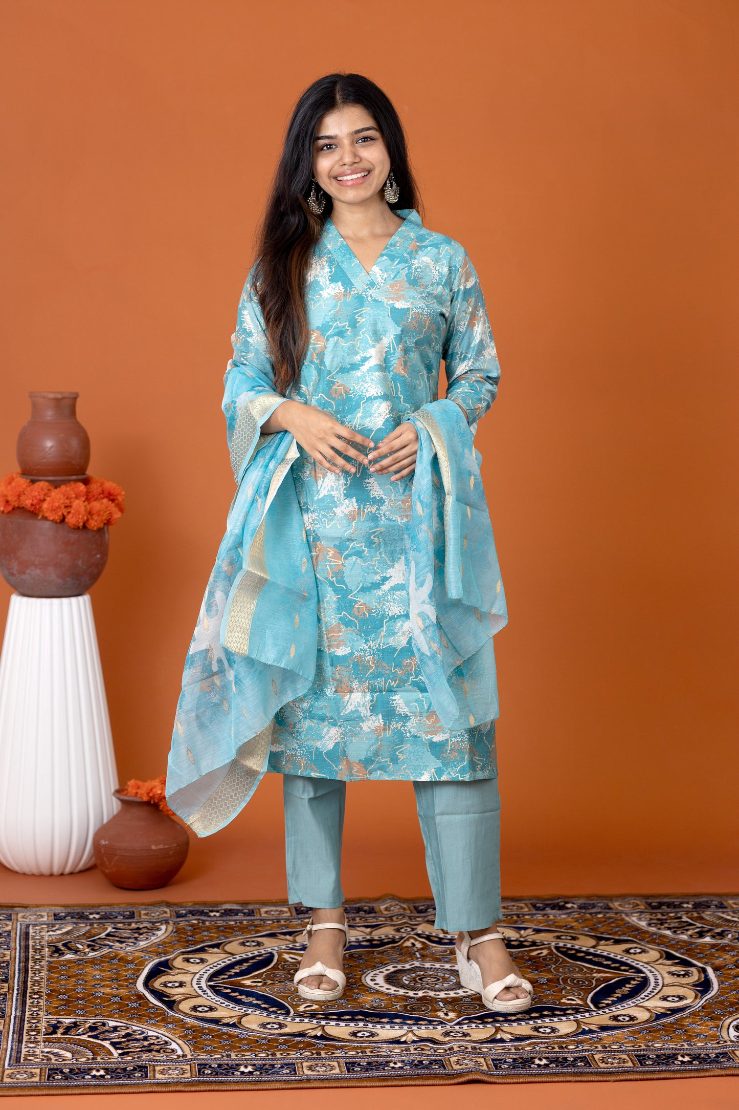 Tharika printed salwar in sky blue
