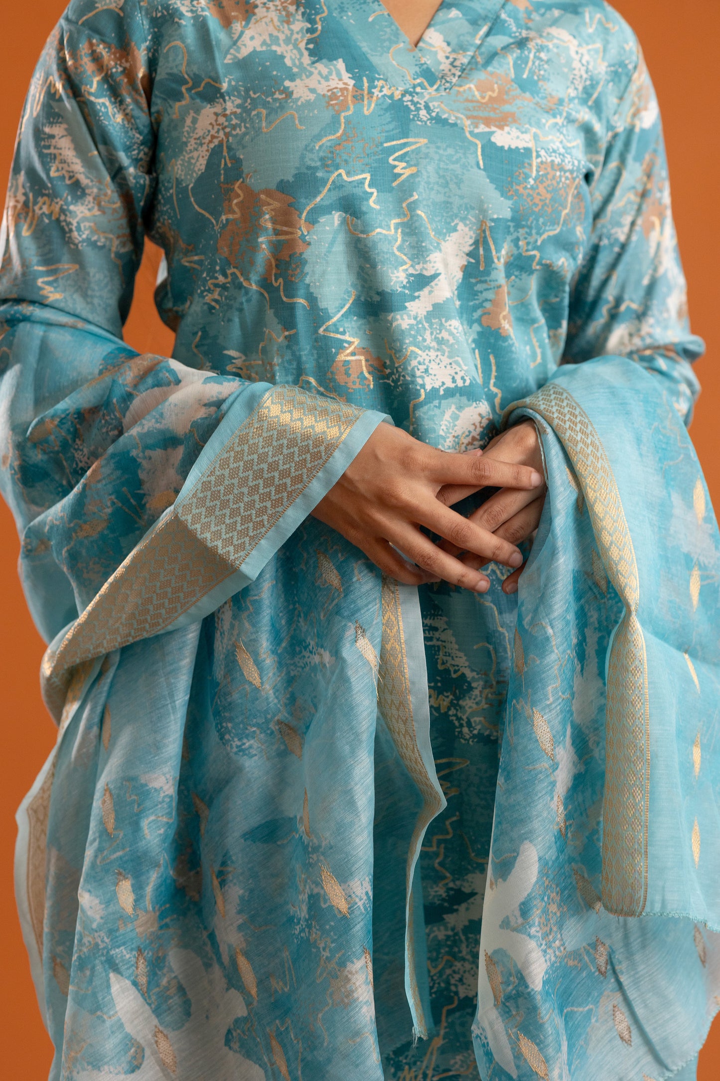 Tharika printed salwar in sky blue