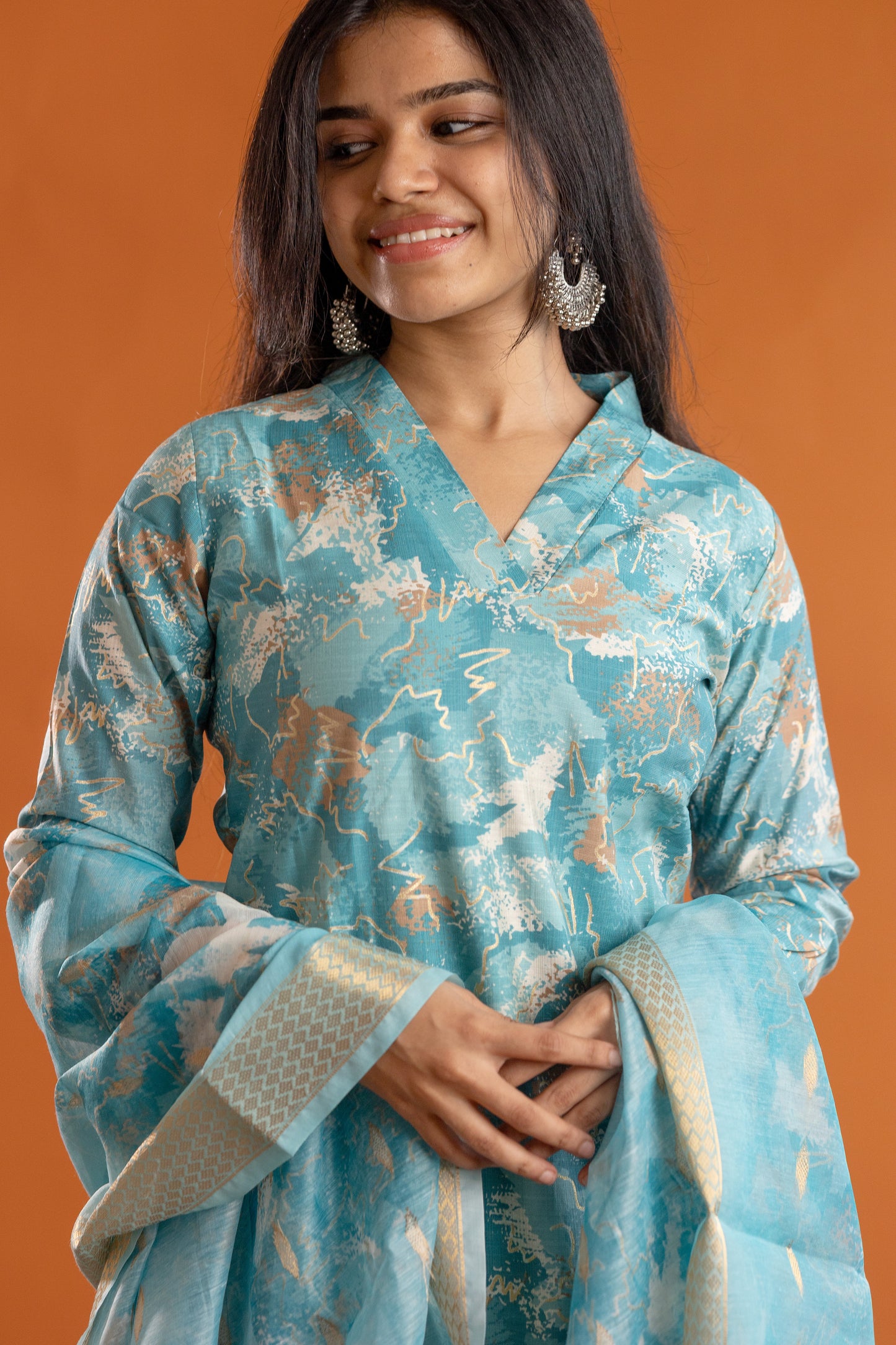Tharika printed salwar in sky blue