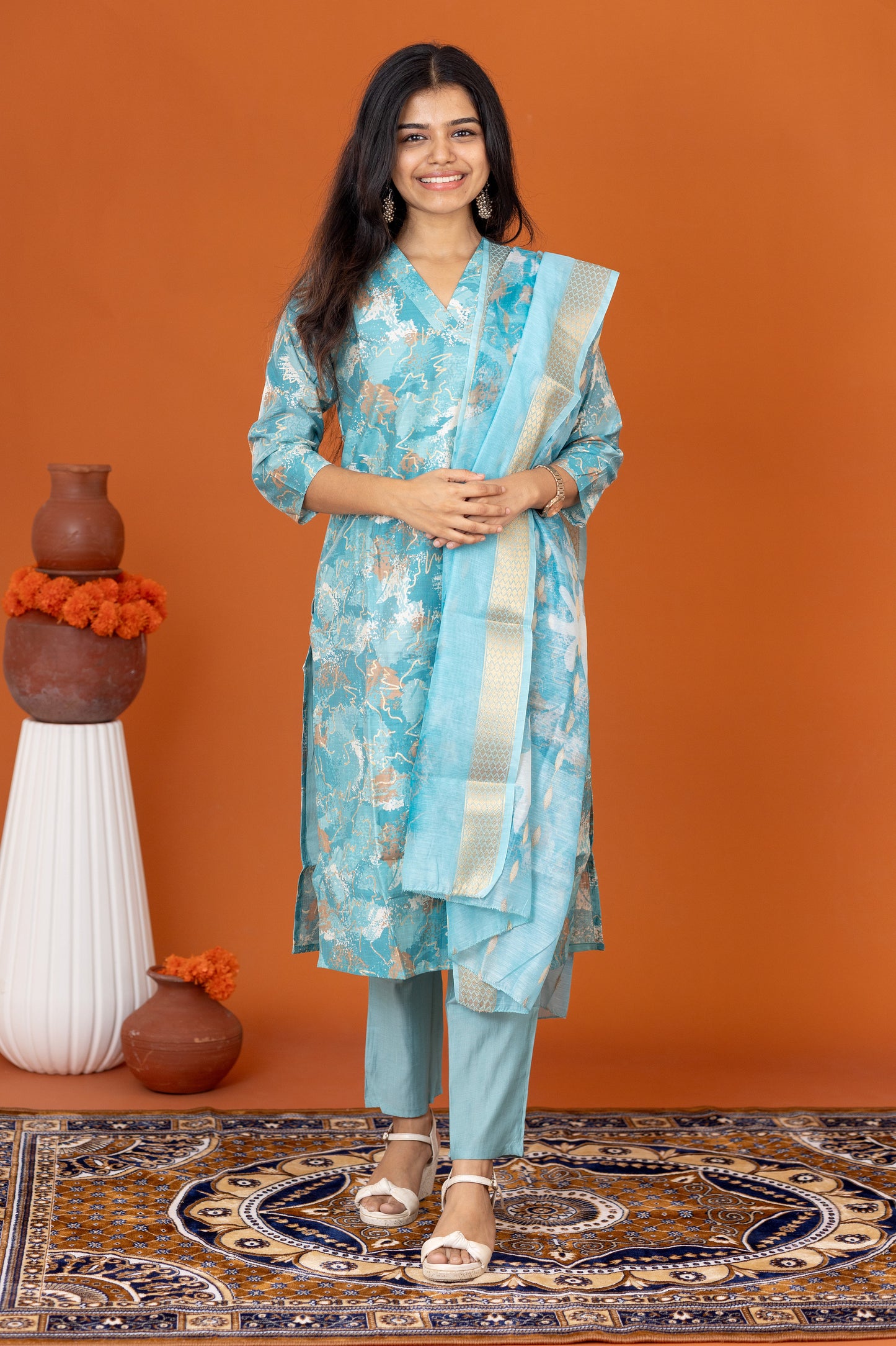 Tharika printed salwar in sky blue
