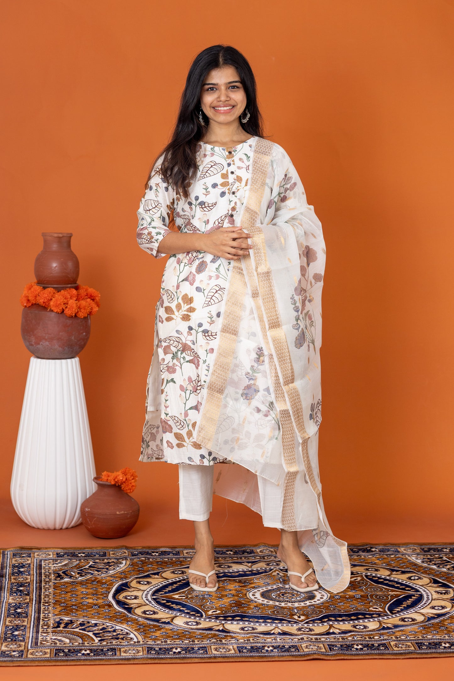 Hamsini floral salwar set in white