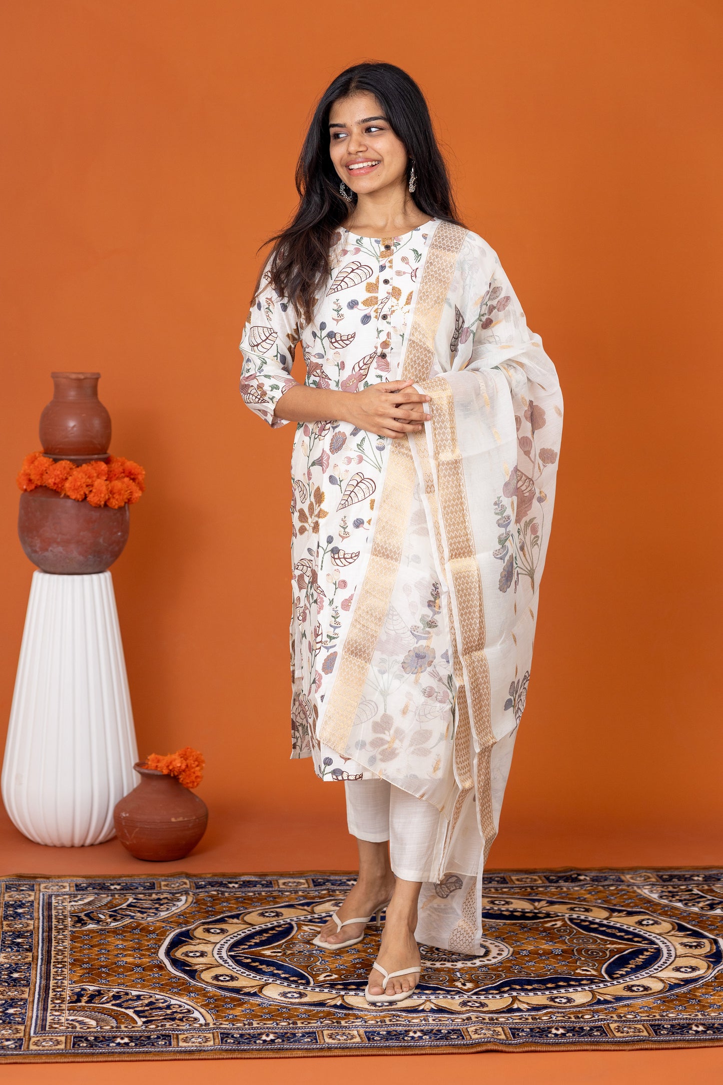 Hamsini floral salwar set in white