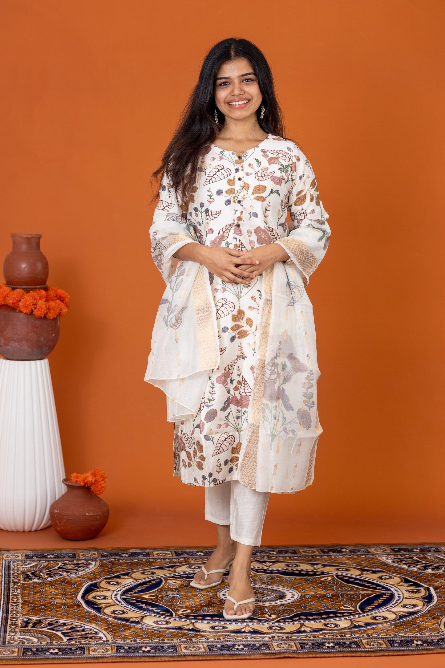 Hamsini floral salwar set in white