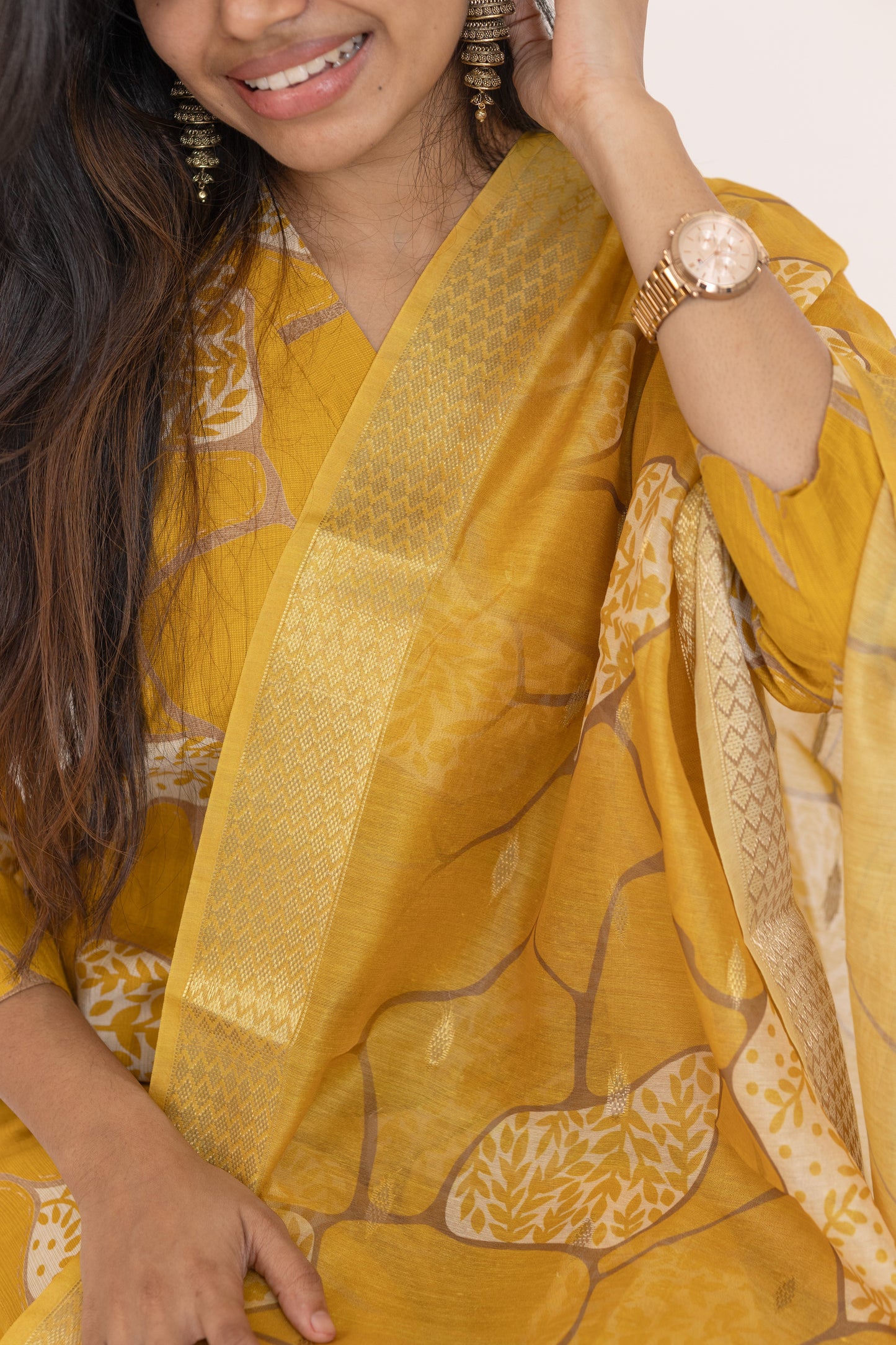 Ziya salwar set in mustard yellow with flower design in vertican fabric