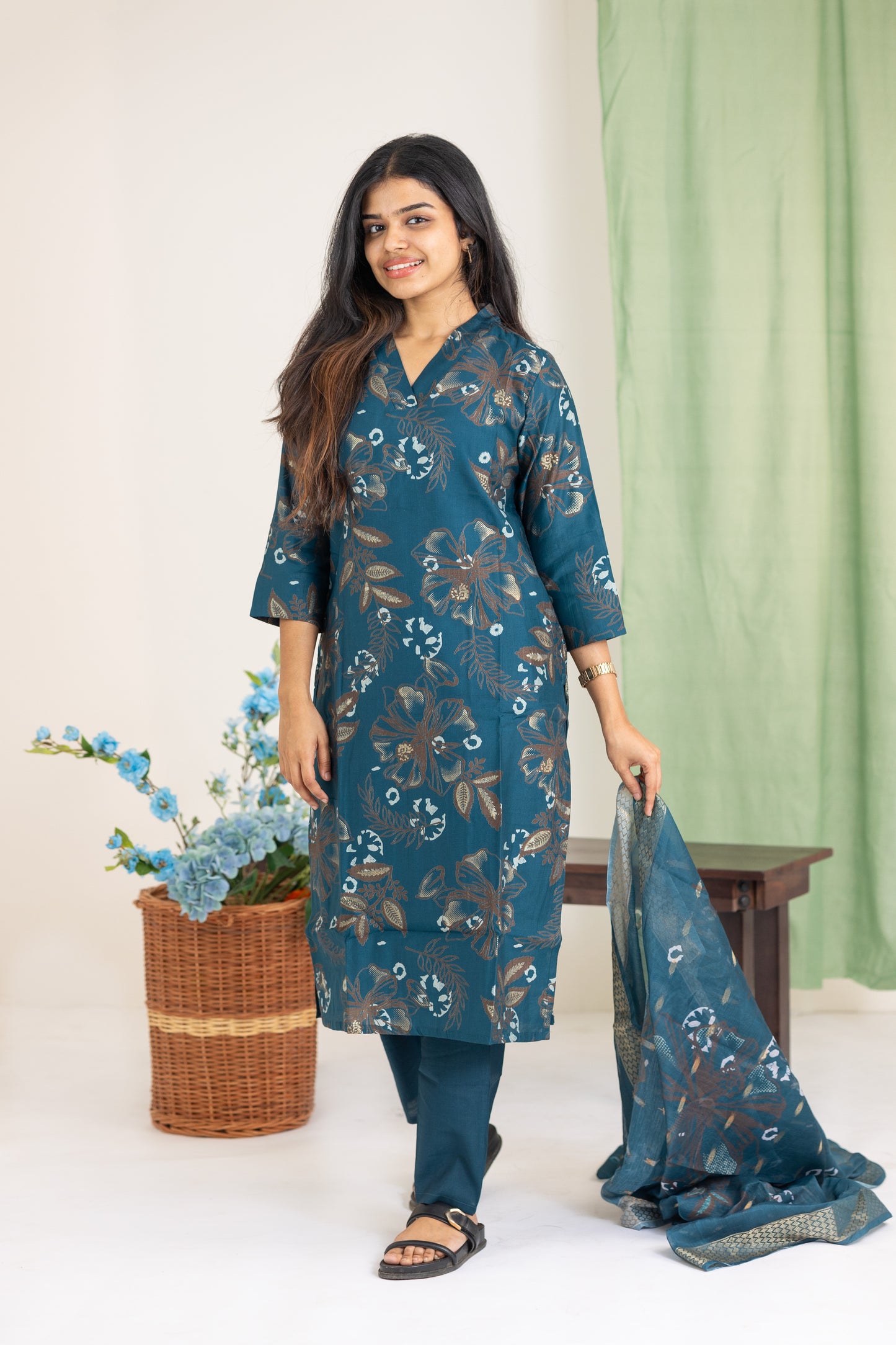 Adhira floral salwar set in dark blue