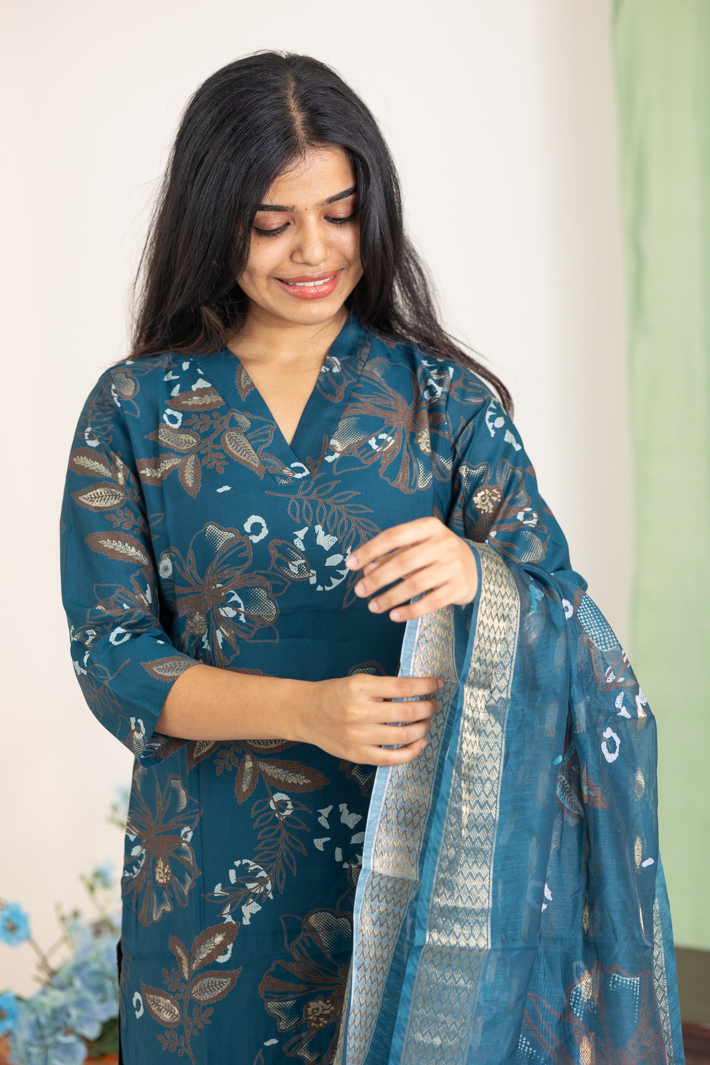 Adhira floral salwar set in dark blue