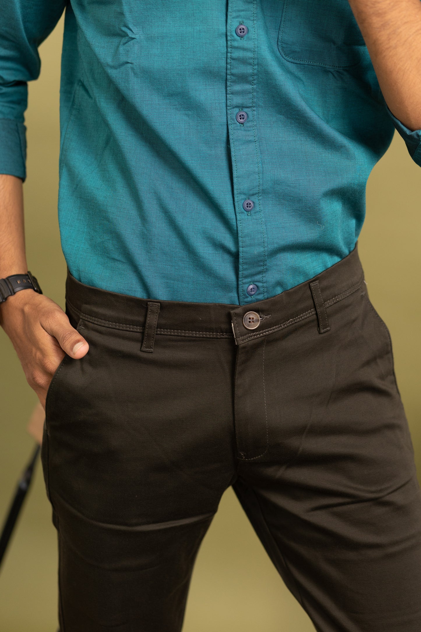 Men Cotton Pant in dark brown colour