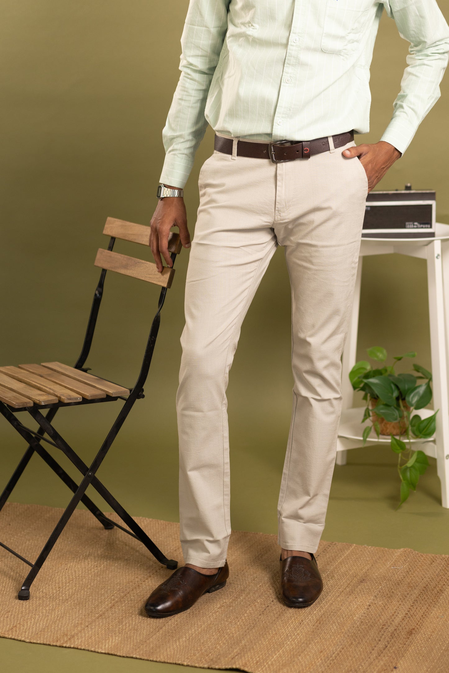 Men Cotton Pant in sandal colour