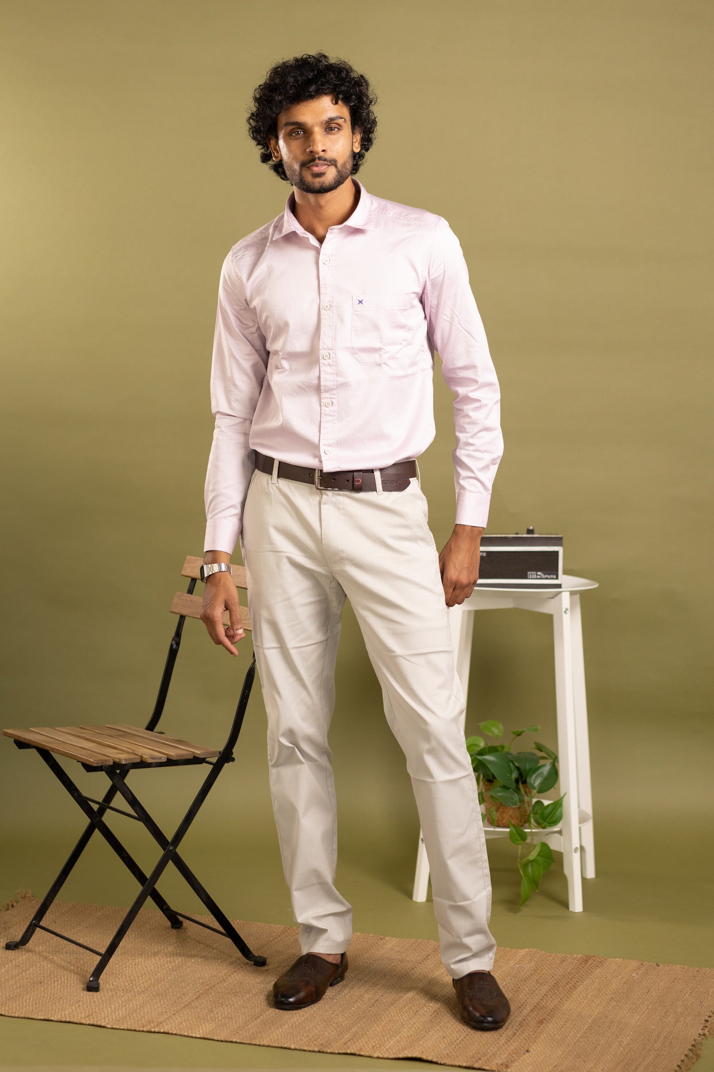 Men Cotton Pant in sandal colour