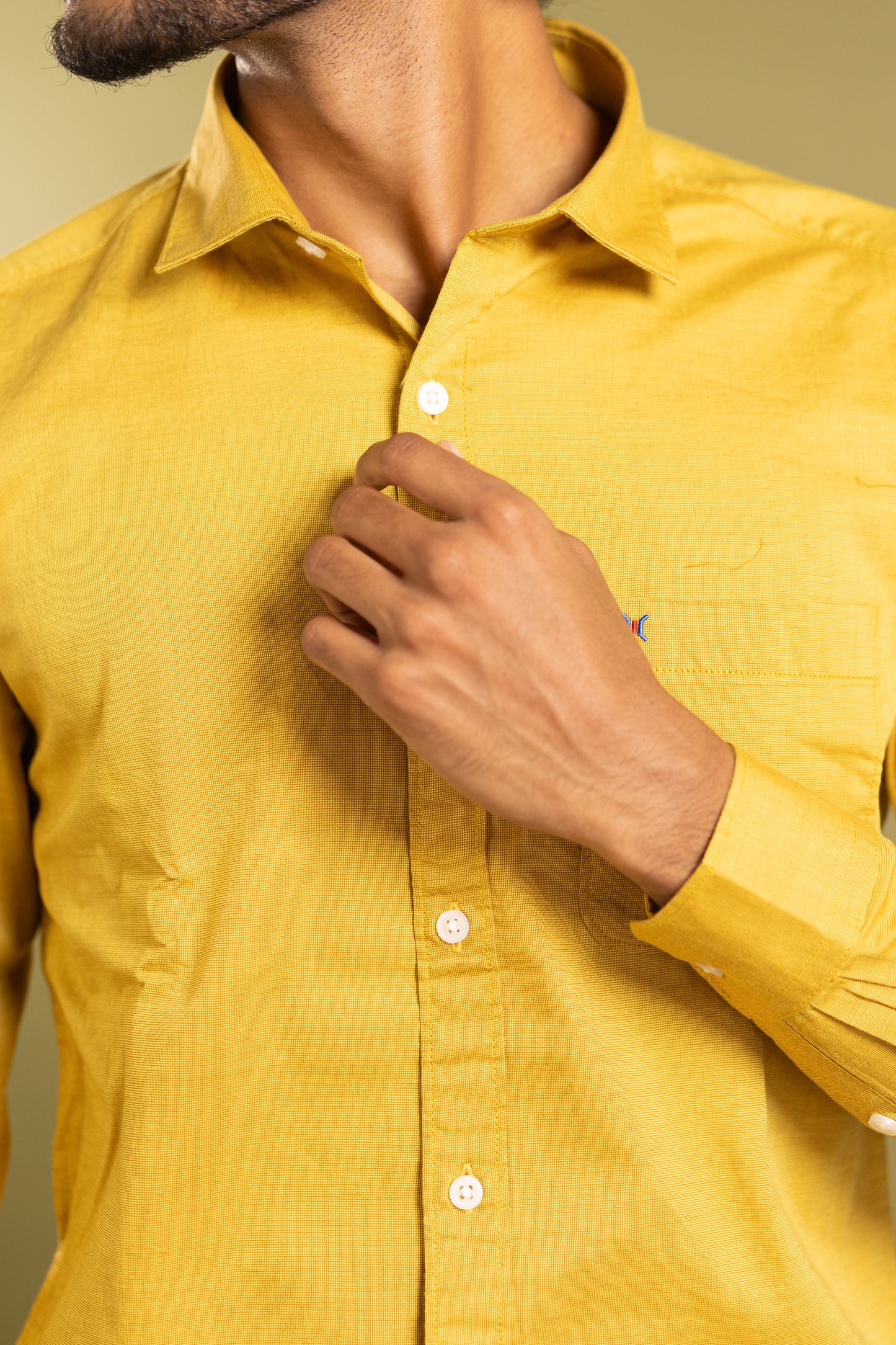 Men's full sleeve solid shirt in mustard yellow