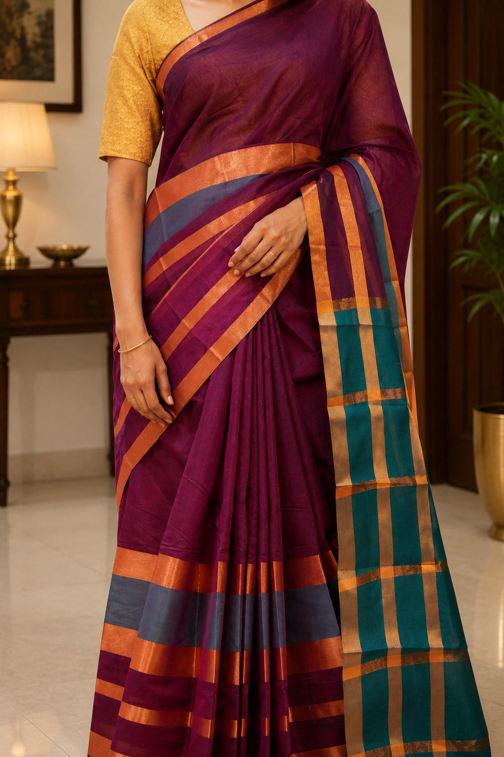 Mulberry purple silk cotton saree