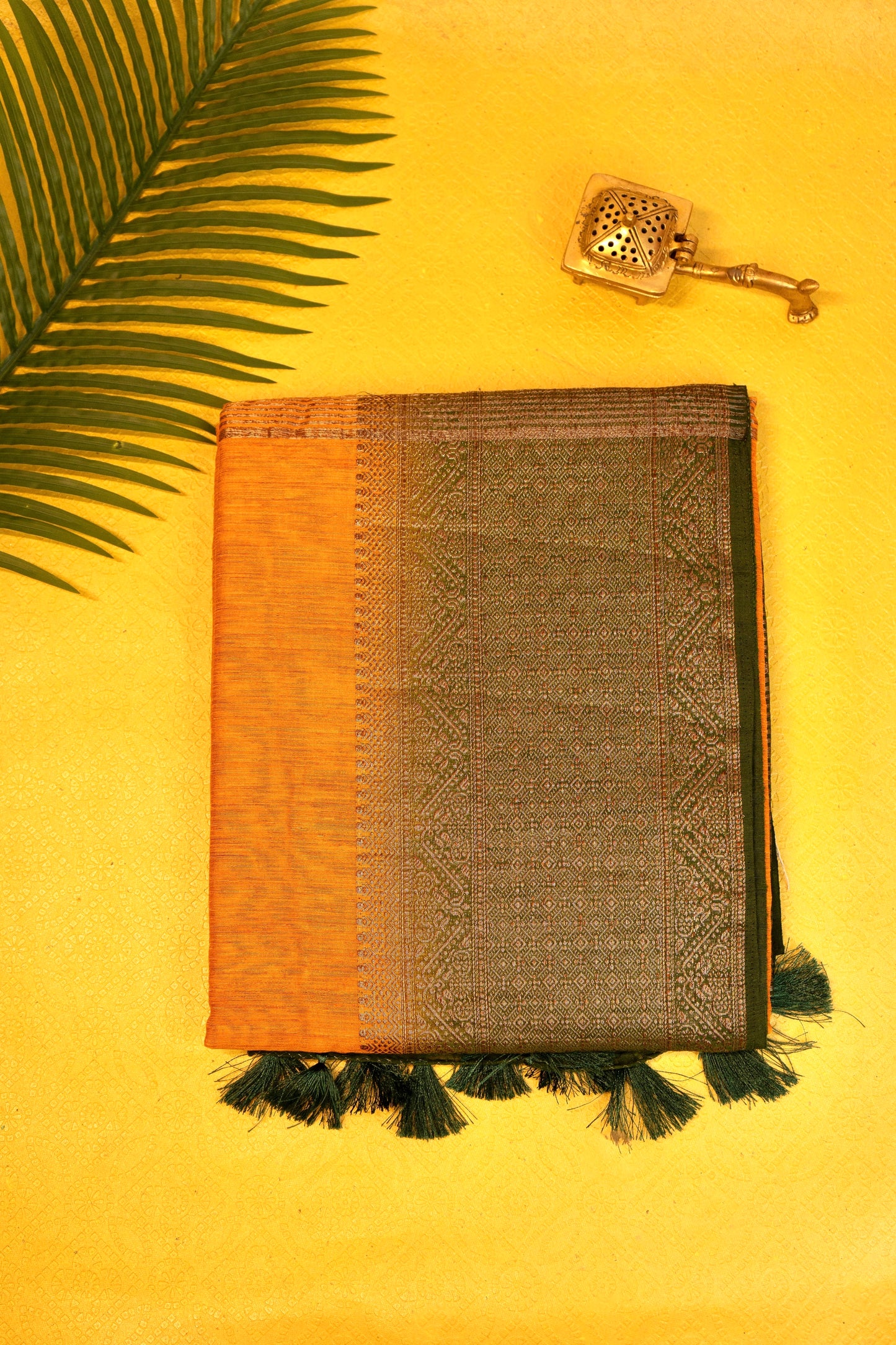 Chanderi cotton designer saree in orange with copper zari