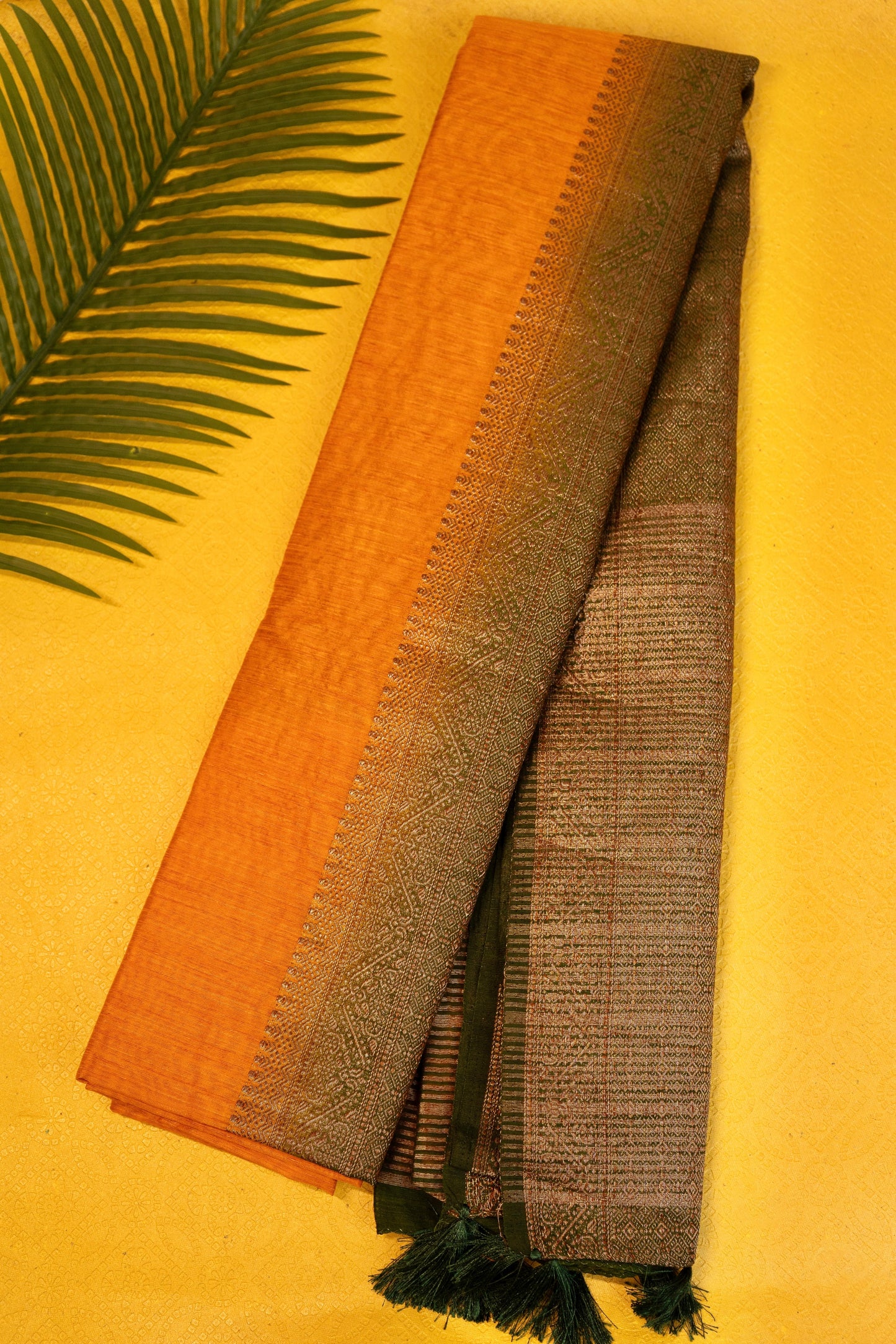 Chanderi cotton designer saree in orange with copper zari