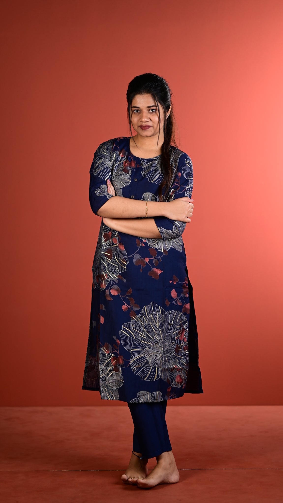 Shradha kurti set in navy blue in vertican fabric