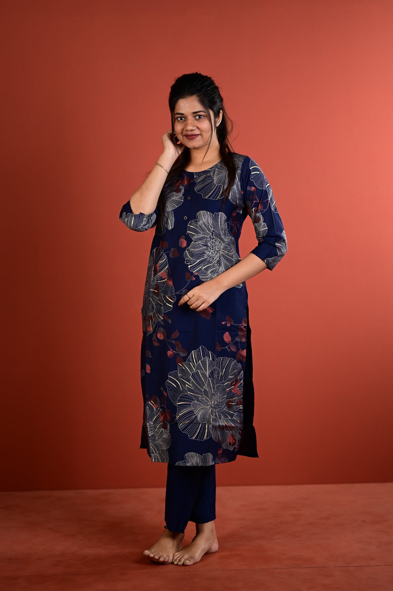 Shradha kurti set in navy blue in vertican fabric