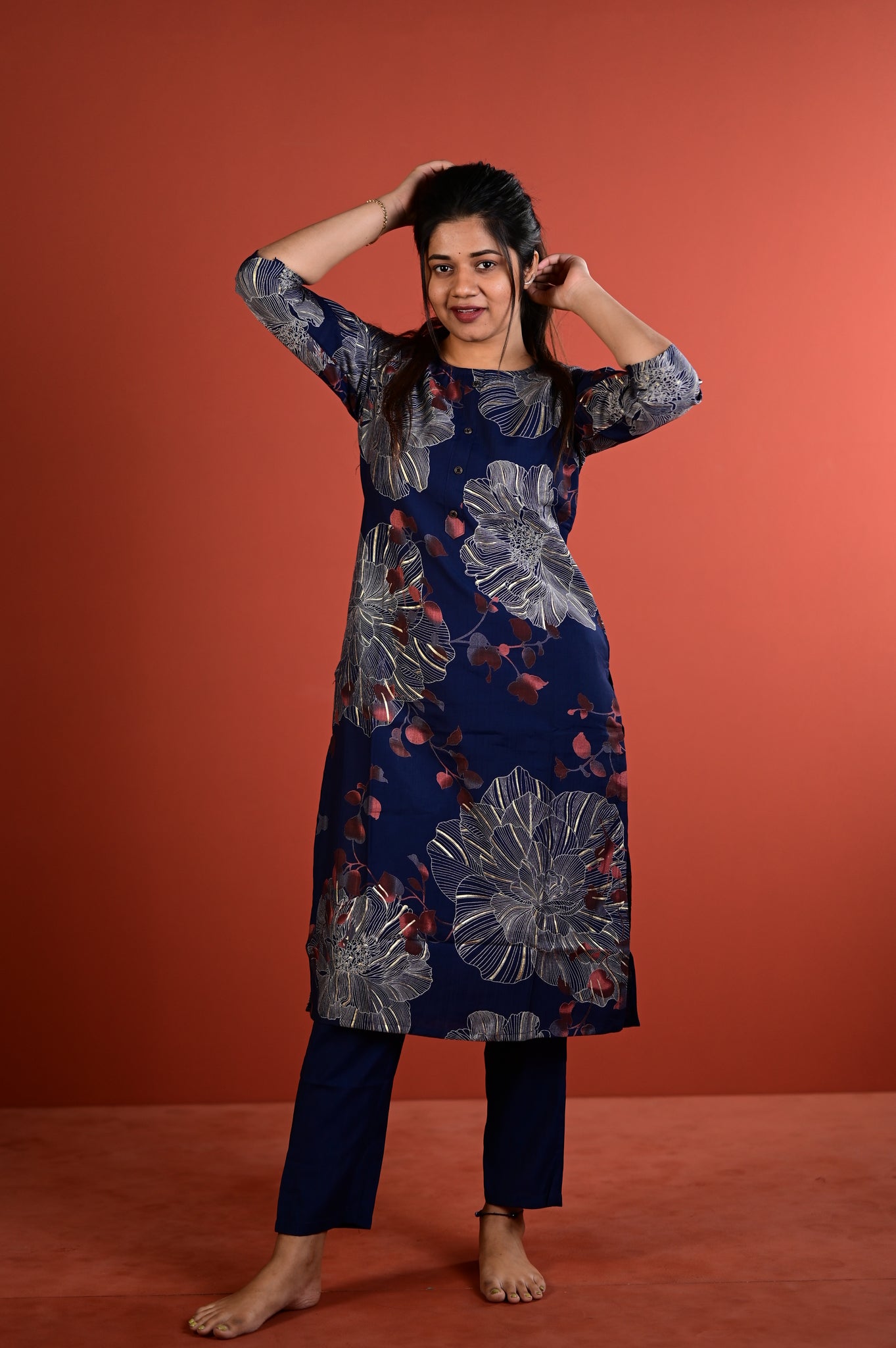 Shradha kurti set in navy blue in vertican fabric