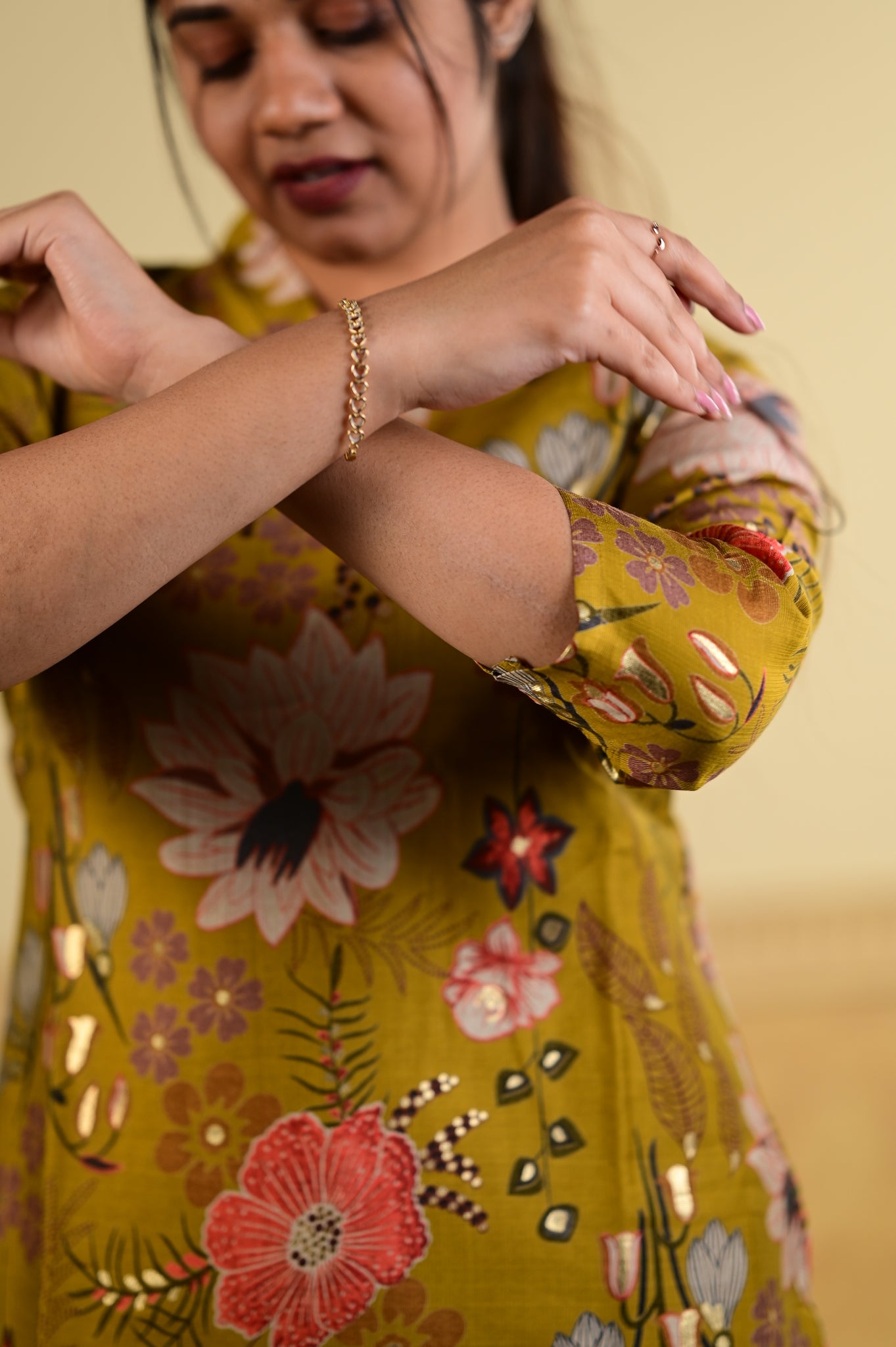 Navya floral kurti set in mustard yellow