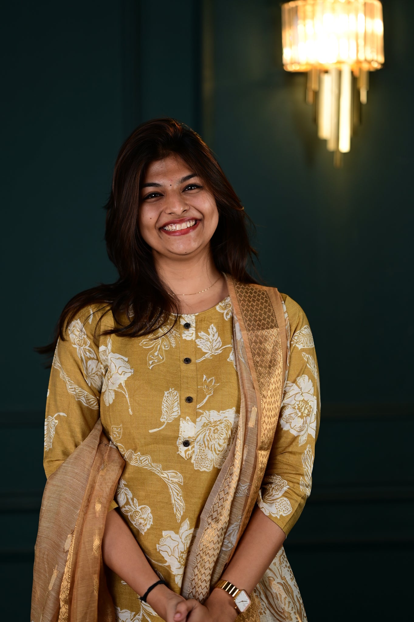 Shreya salwar set in antique gold in vertican fabric