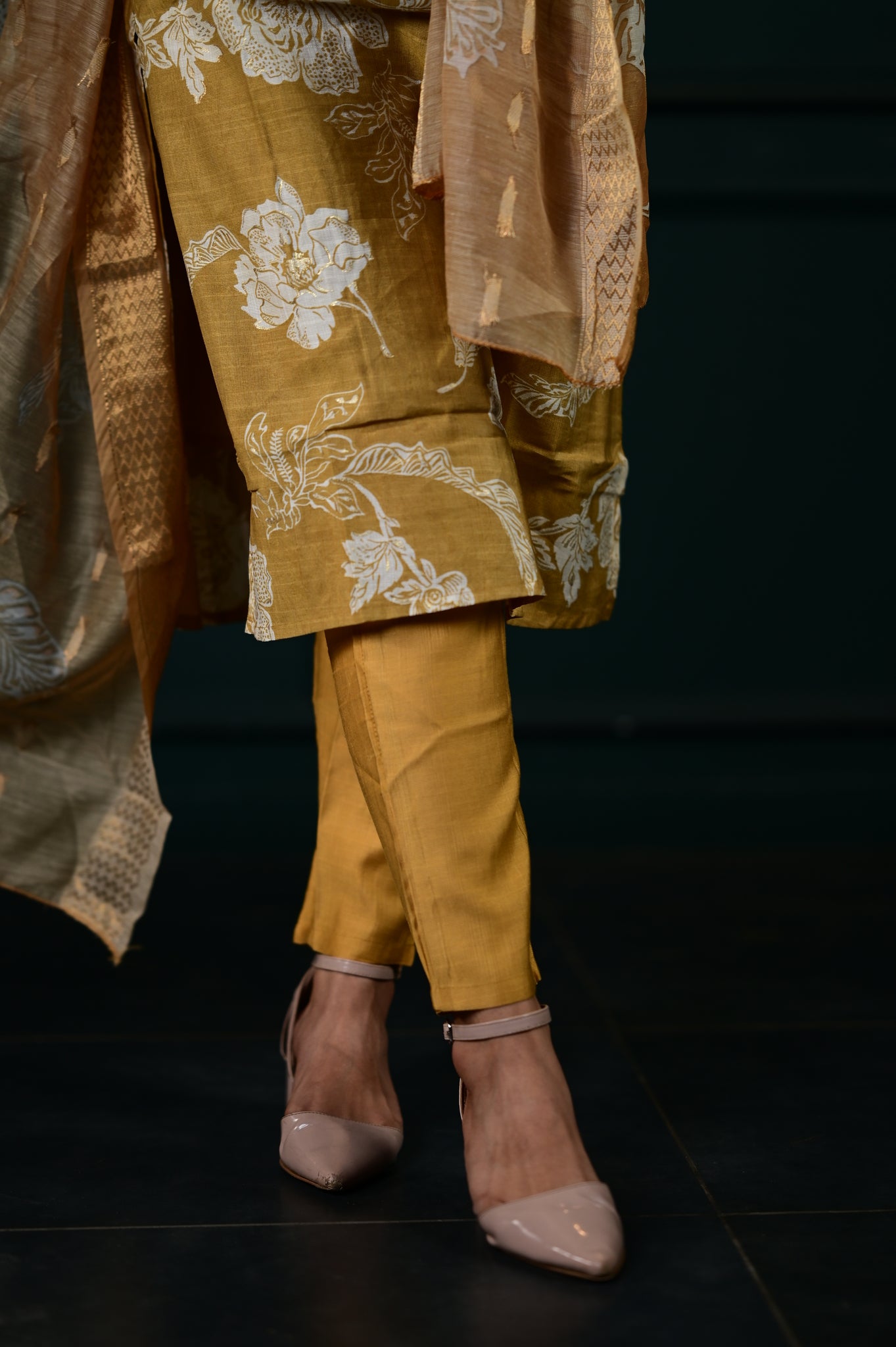 Shreya salwar set in antique gold in vertican fabric