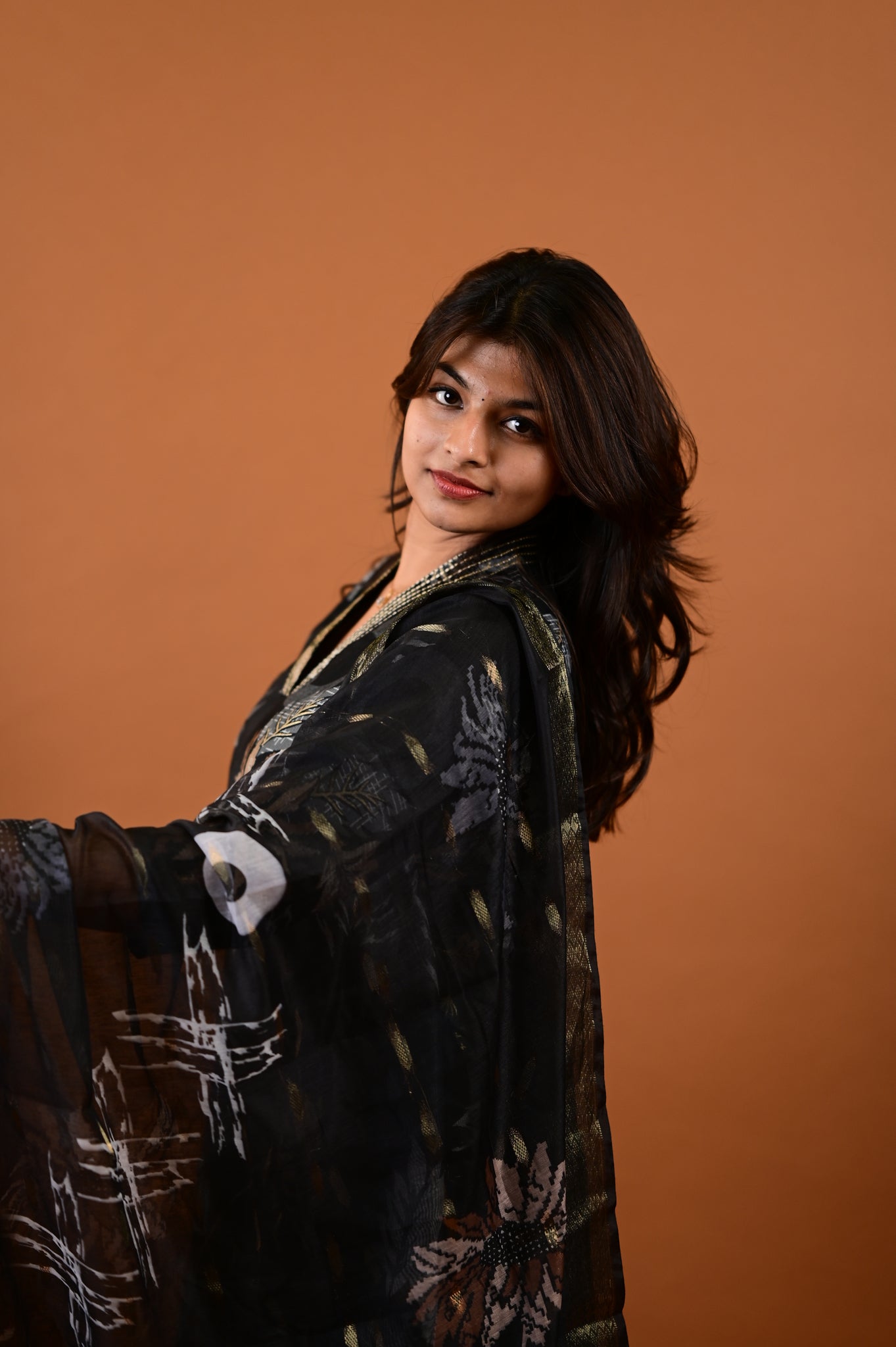 Saanvi salwar set in black with flower design in vertican fabric