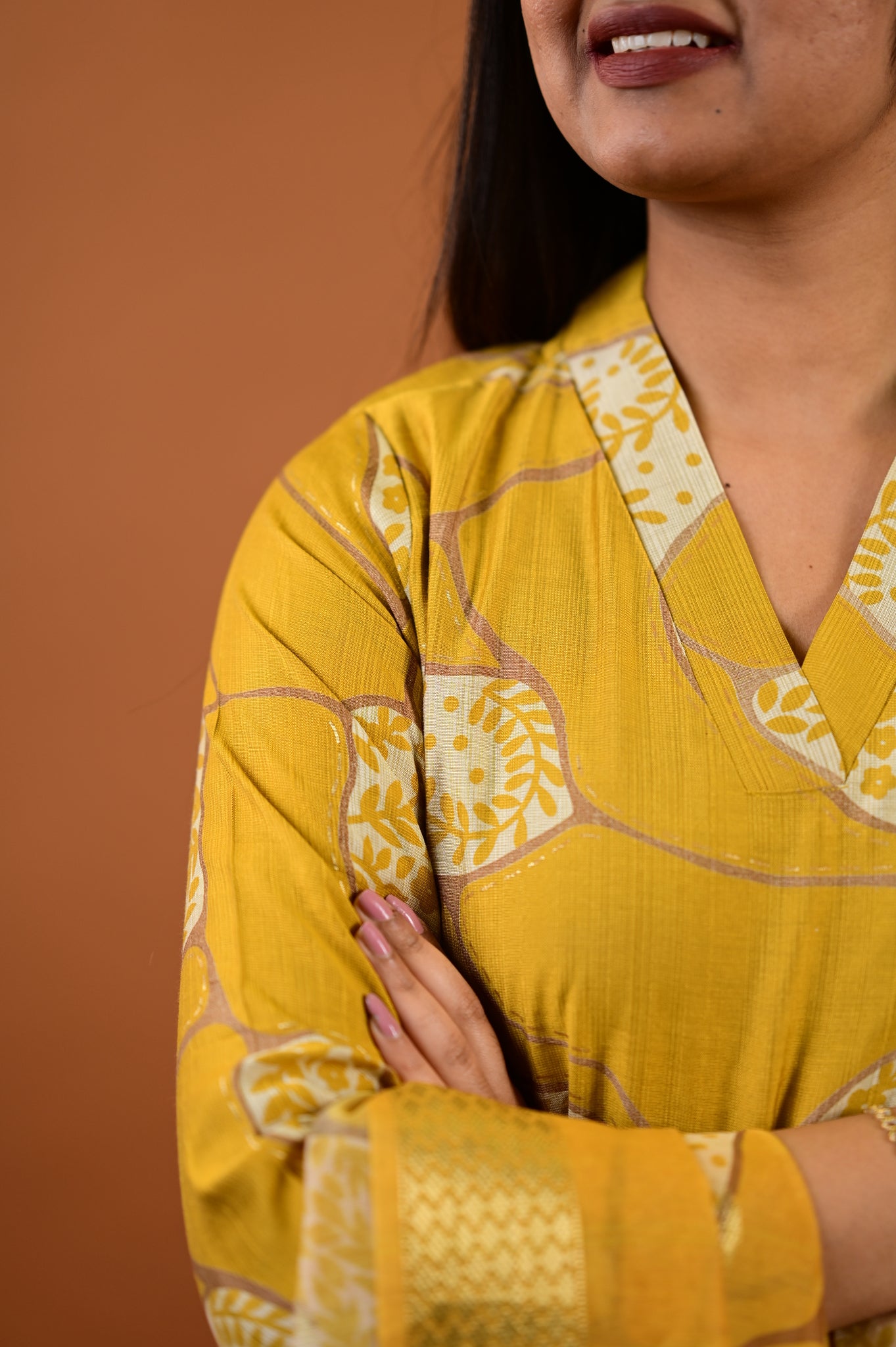 Ziya salwar set in mustard yellow with flower design in vertican fabric