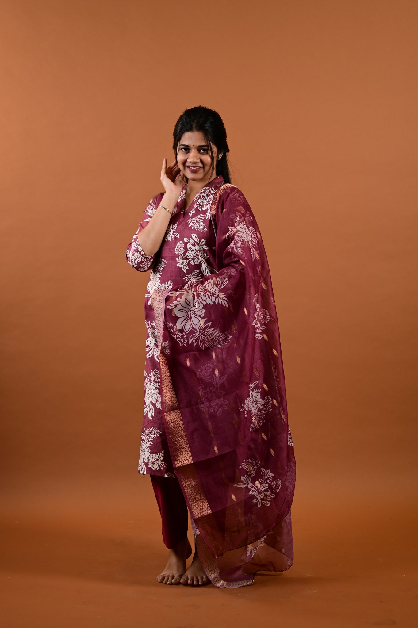Revathi salwar set in light maroon in vertican fabric