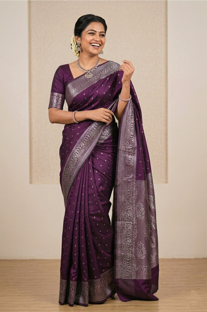 Grape gold Belgaum silk saree with a Vaira Oosi border