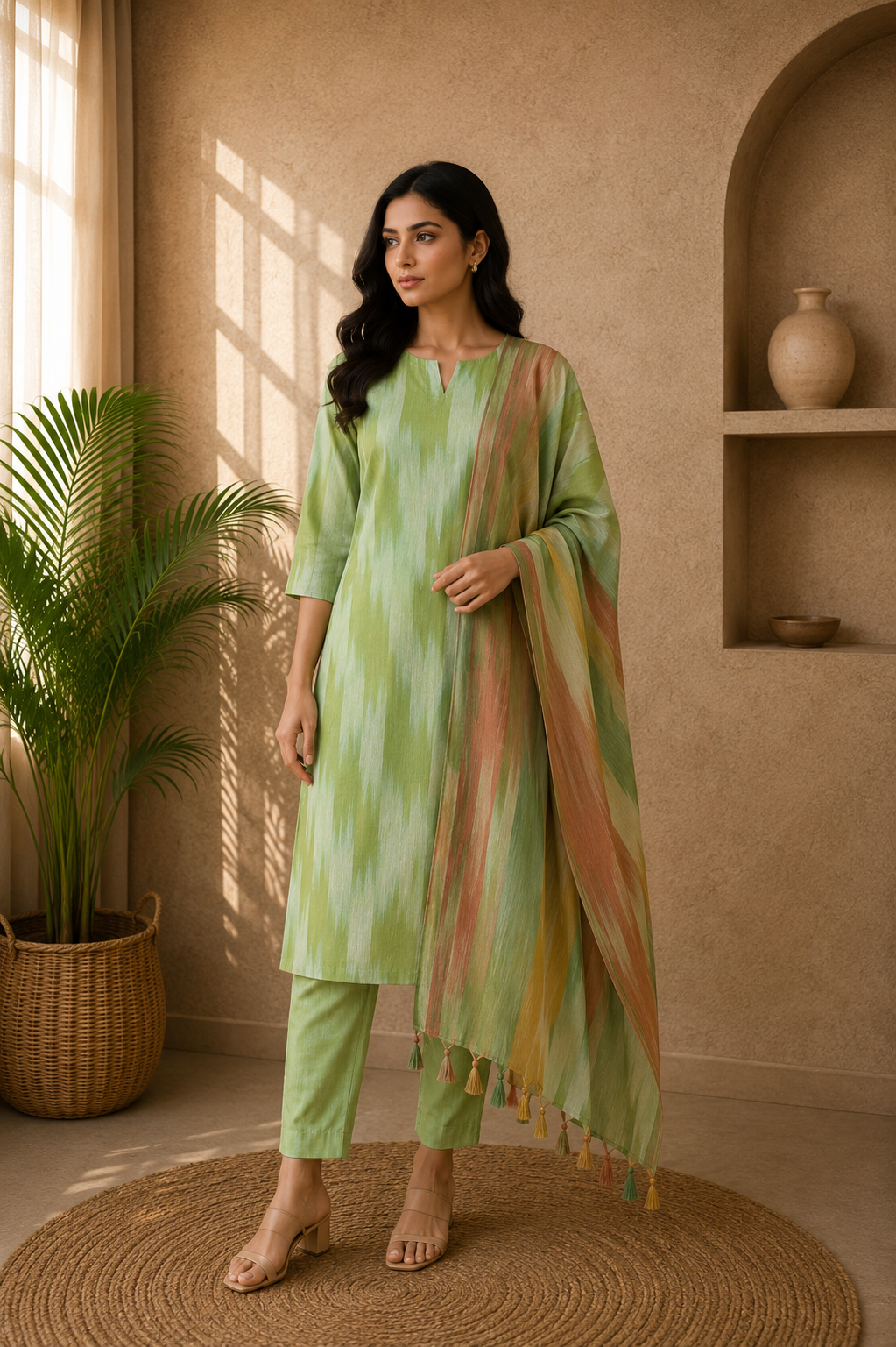 Shruti handloom cotton salwar set in light green