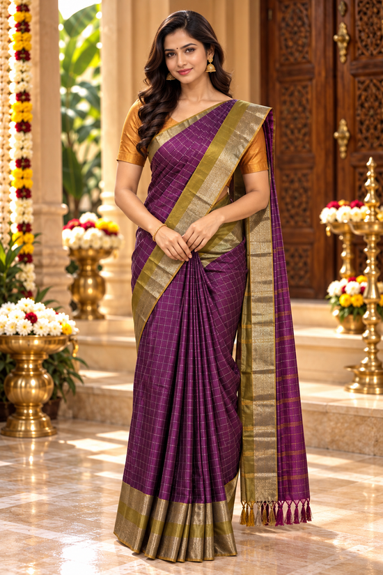 Plum and Antique Gold Arani Silk Saree