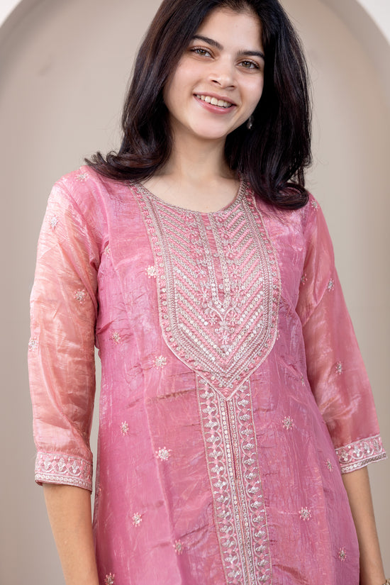 Aaradhya embroided kurti set in pink