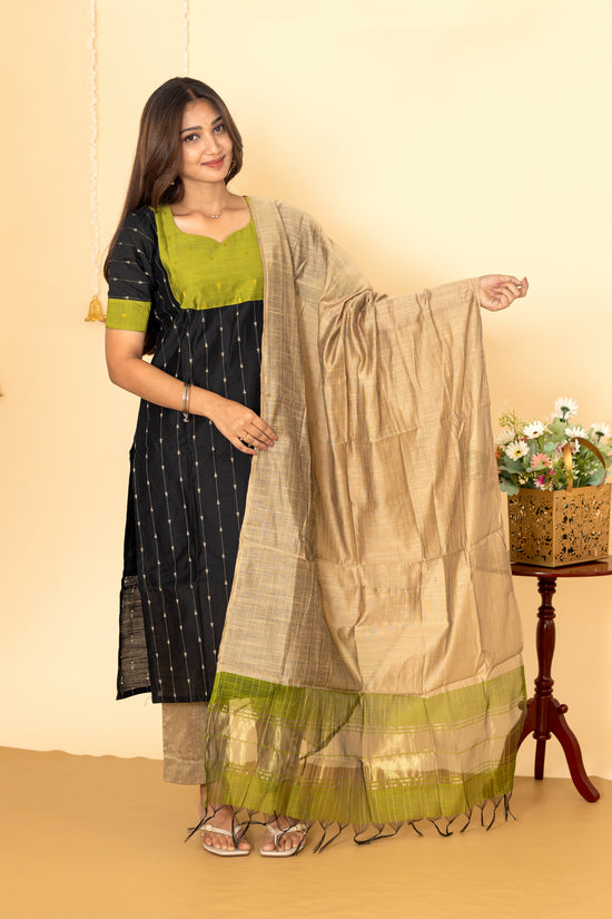 Aira salwar set in charcoal black and olive green