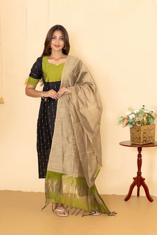 Aira salwar set in charcoal black and olive green
