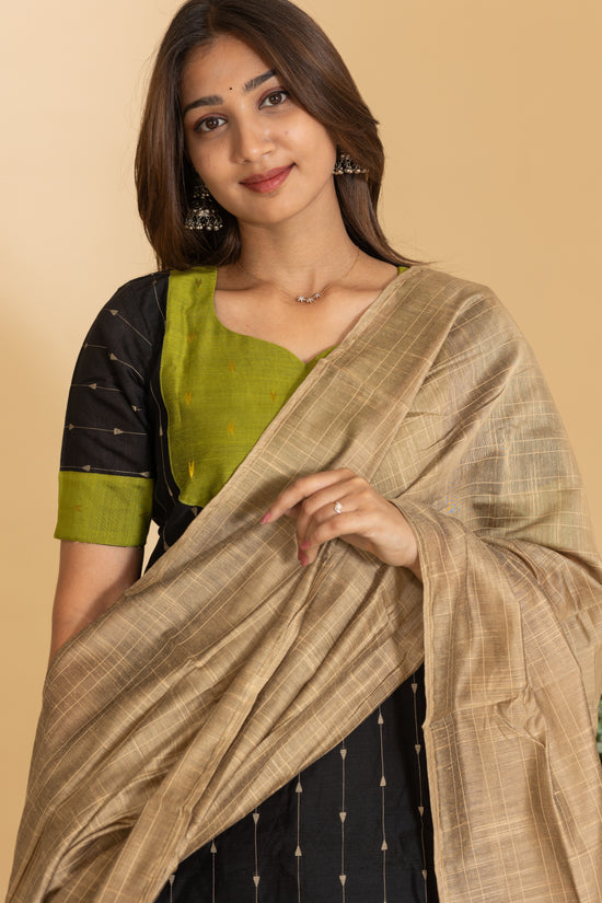 Aira salwar set in charcoal black and olive green